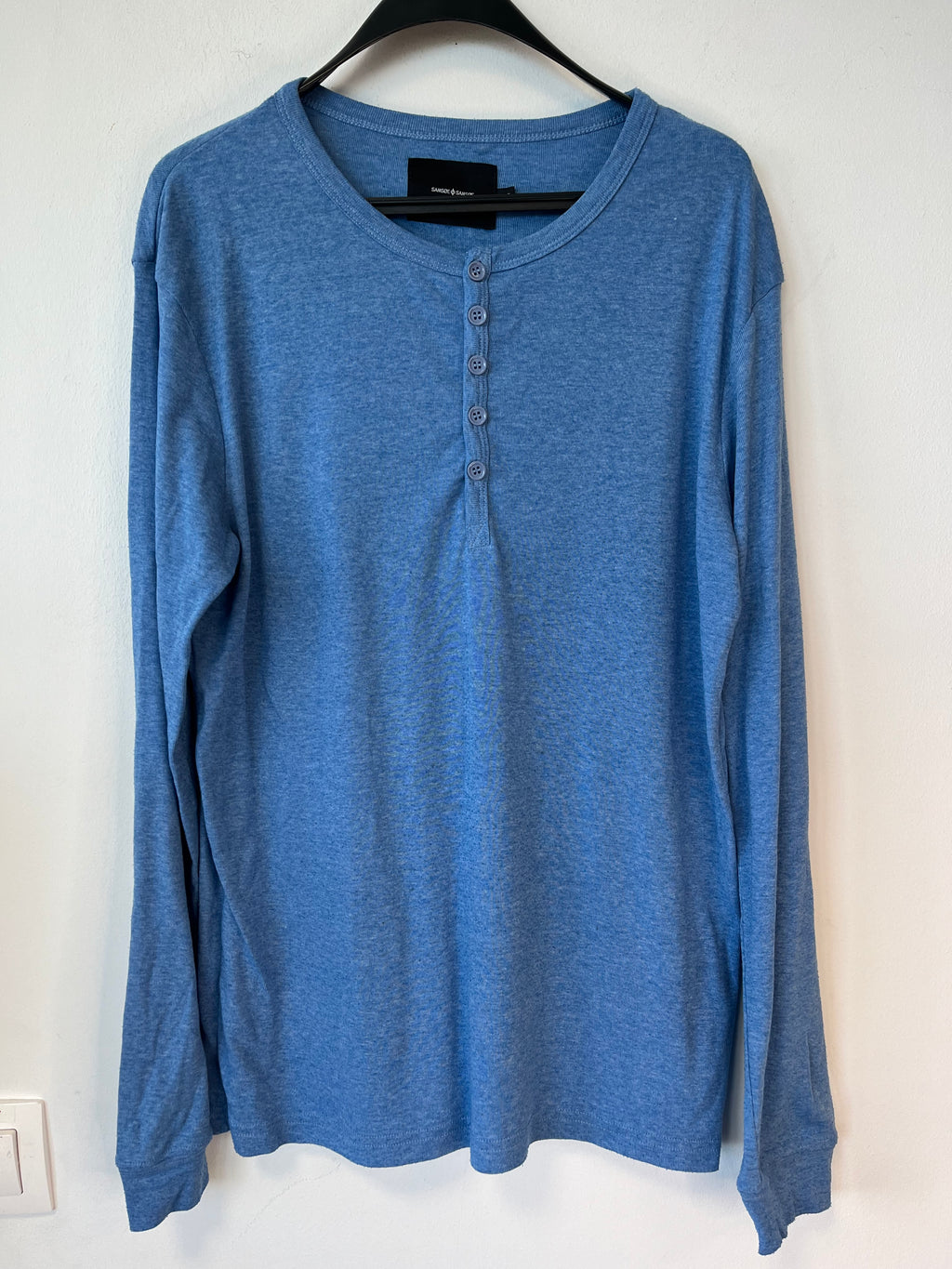 Samsøe Samsøe Men’s Long-Sleeve Henley, Blue, Size M, Very Good