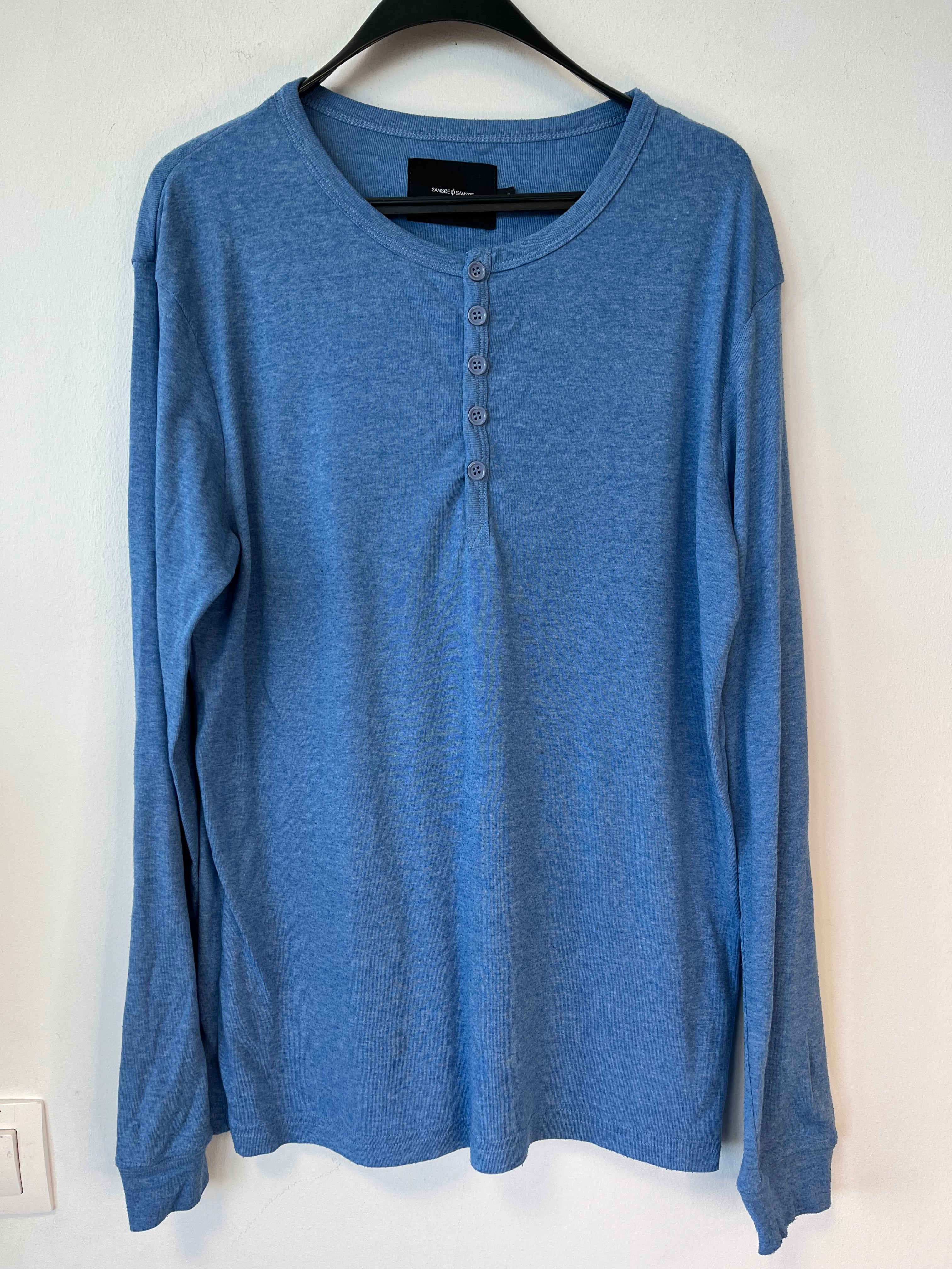 Samsøe Samsøe Men’s Long-Sleeve Henley, Blue, Size M, Very Good