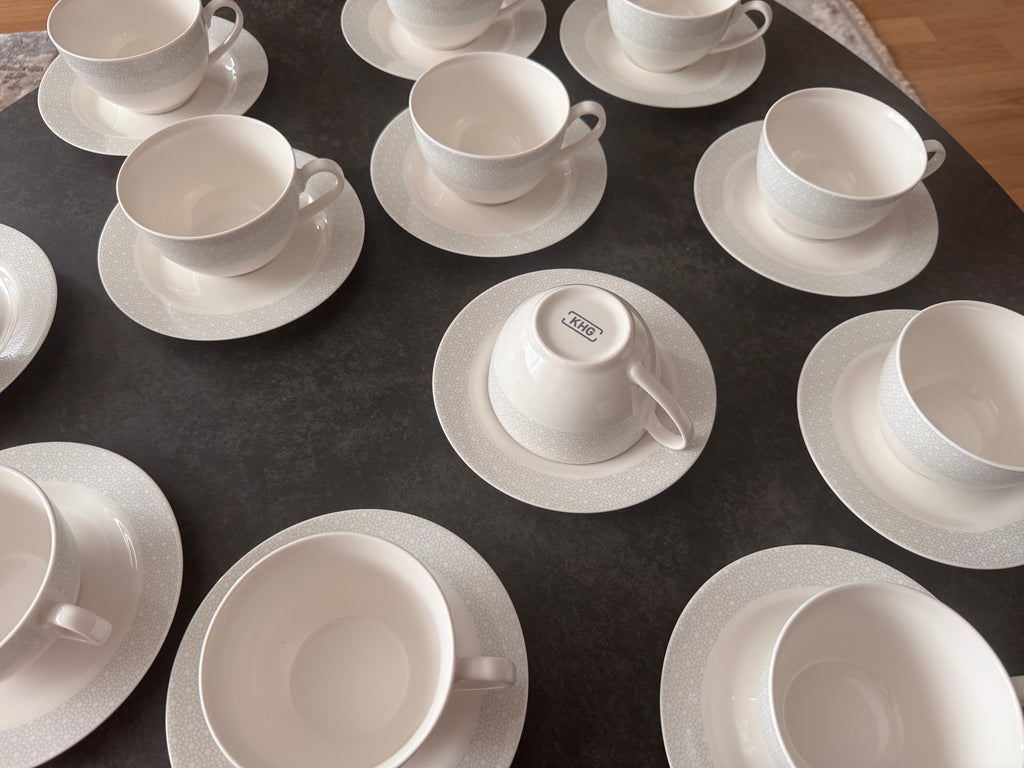KHG Vesuvio Kaffeeset 24-tlg. – 12 Tassen & Untertassen, wie neu, Offwhite