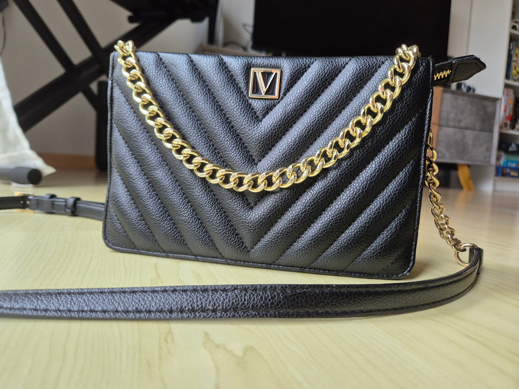 Victoria's Secret V Quilt Crossbody | Black | Gold Chain | Very Good Condition