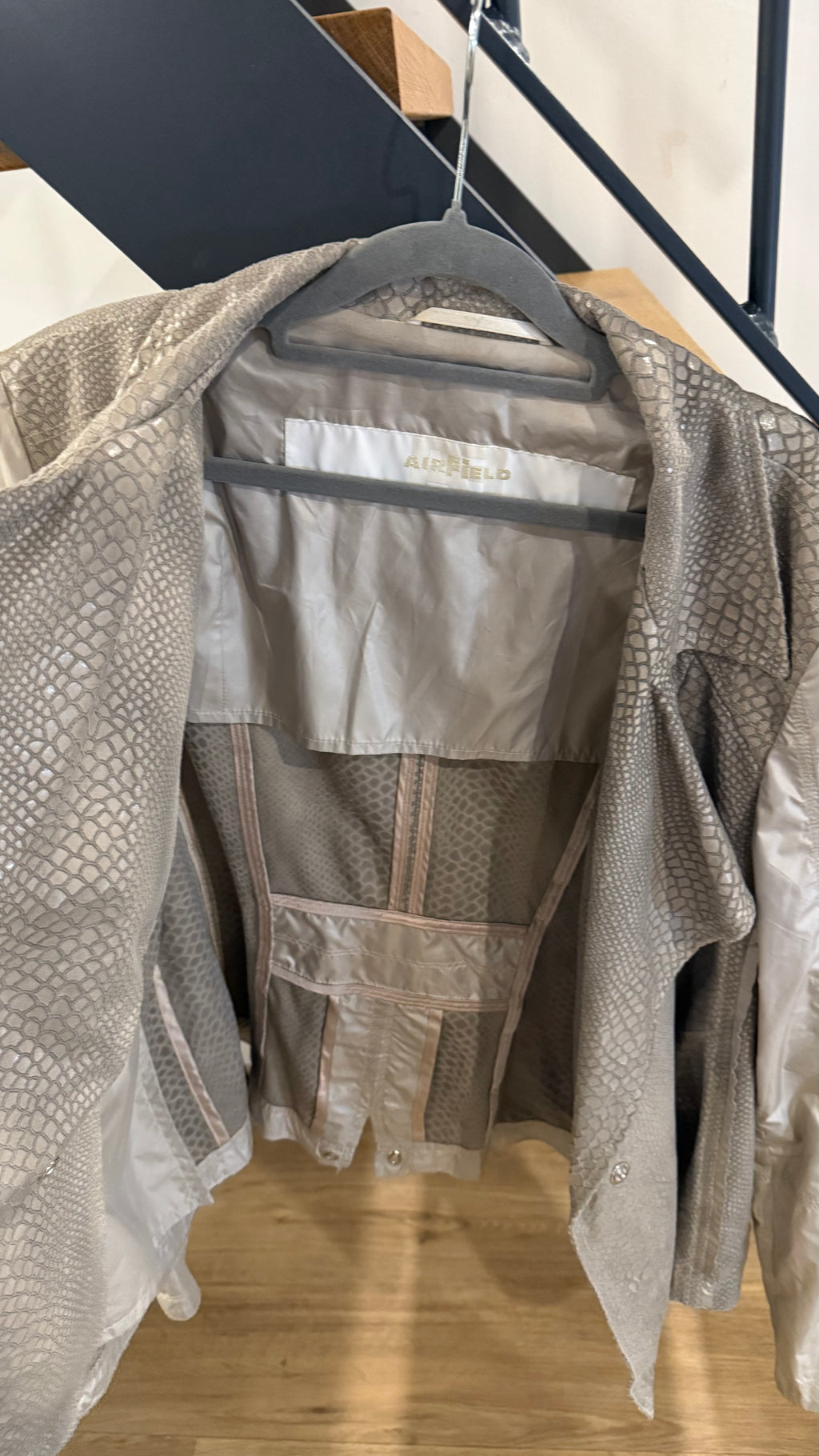 Airfield Snake-Embossed Faux-Leather Biker Jacket Taupe M-L Very Good