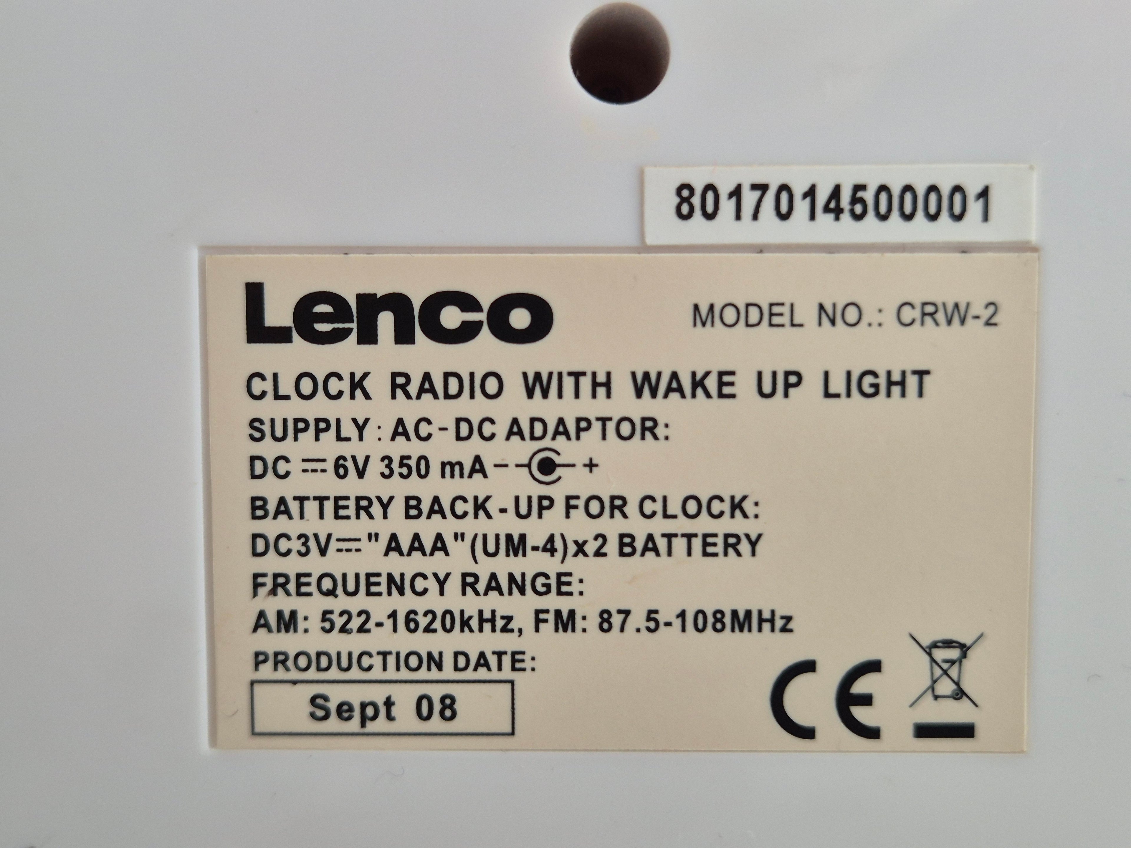Lenco CRW-2 Sunrise Radiowecker Weiß/Cream Kompakt mit Adapter, guter Zustand