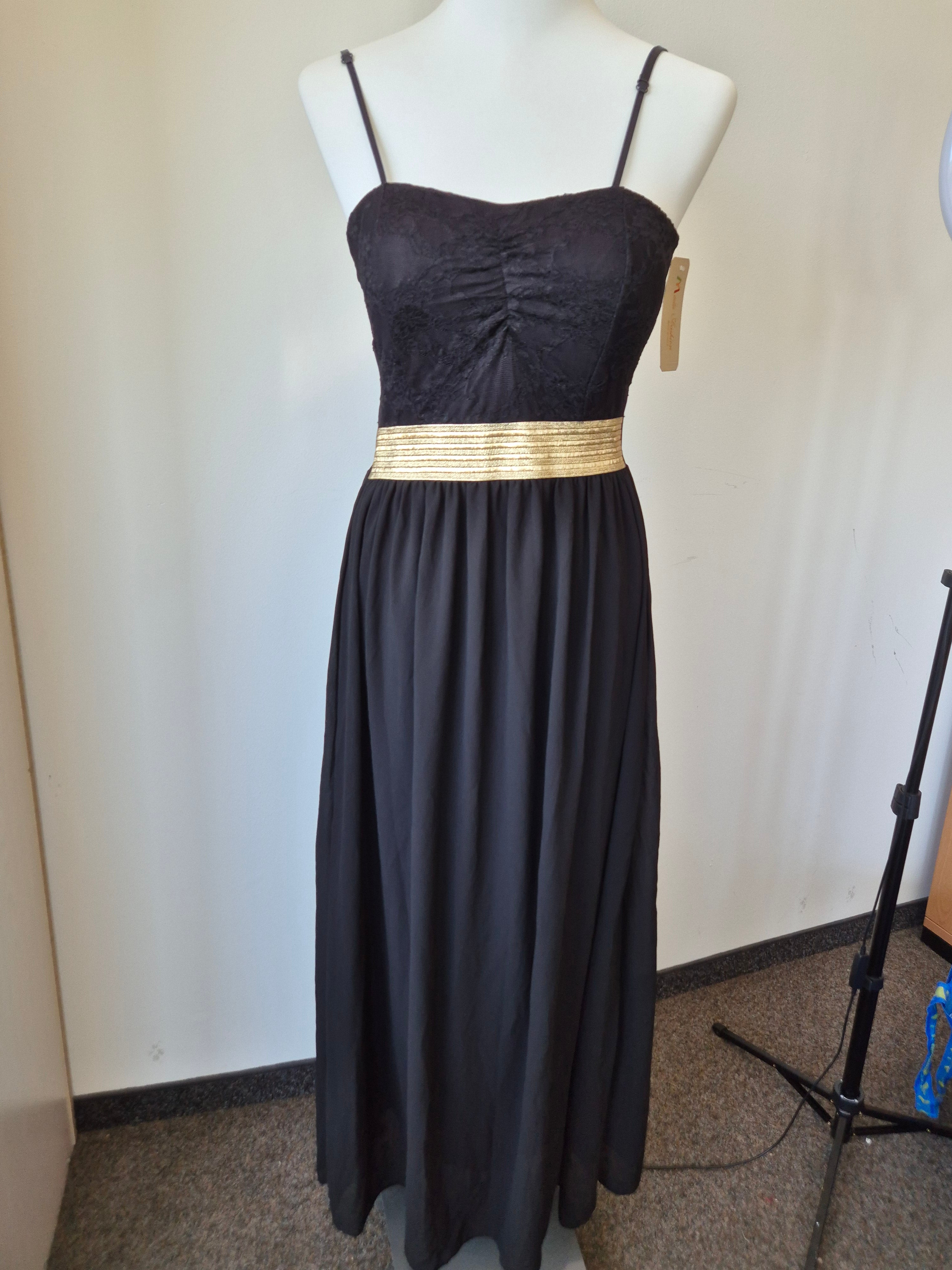 Like New Black & Gold Lace Maxi Dress, Size S, Moda Fashion, NWT