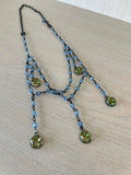 Konplott Vintage Floral Glass-Bead Drop Necklace, Adjustable, Blue/Green, Very Good
