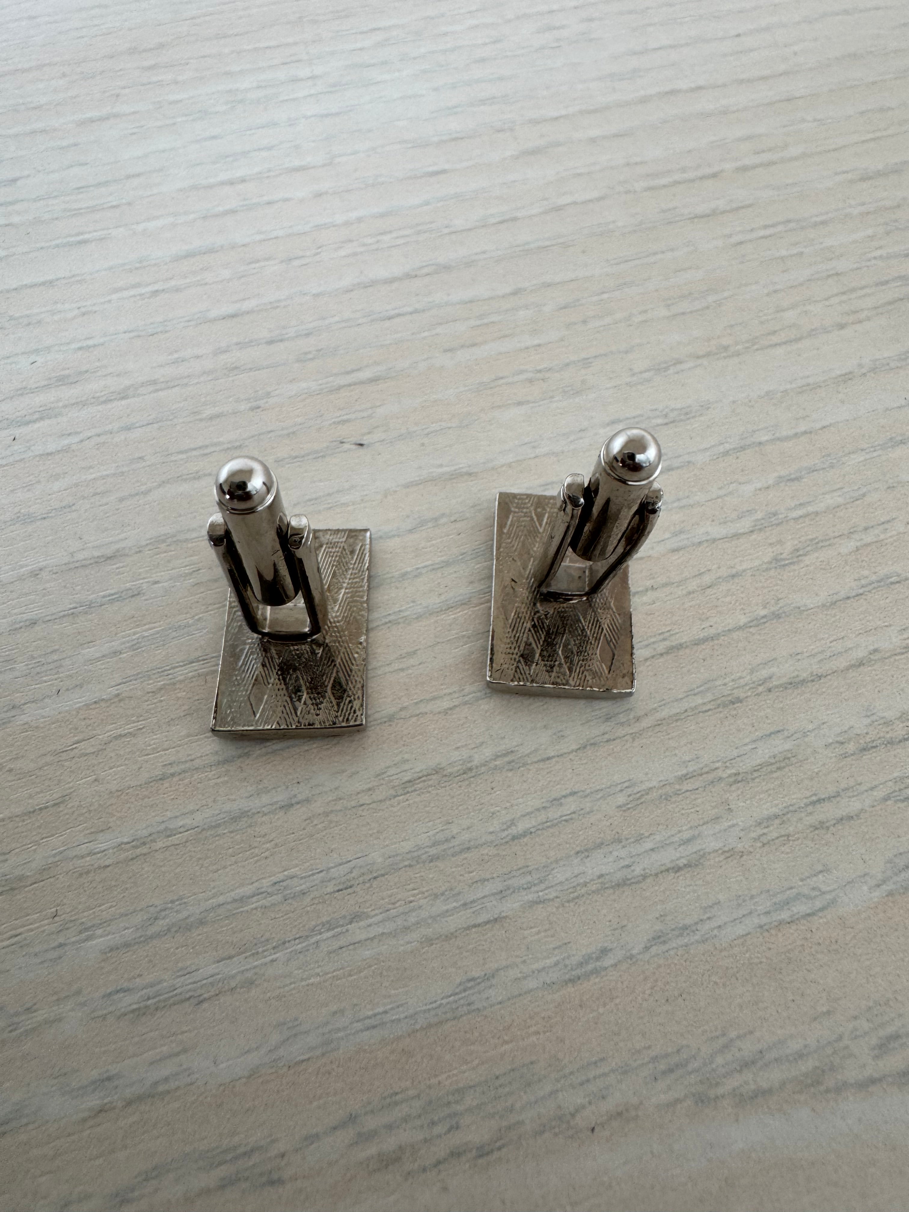 Mya Førn Silver-Tone Cufflinks with Clear Stone | Good | Presentation Box + 3 Sets