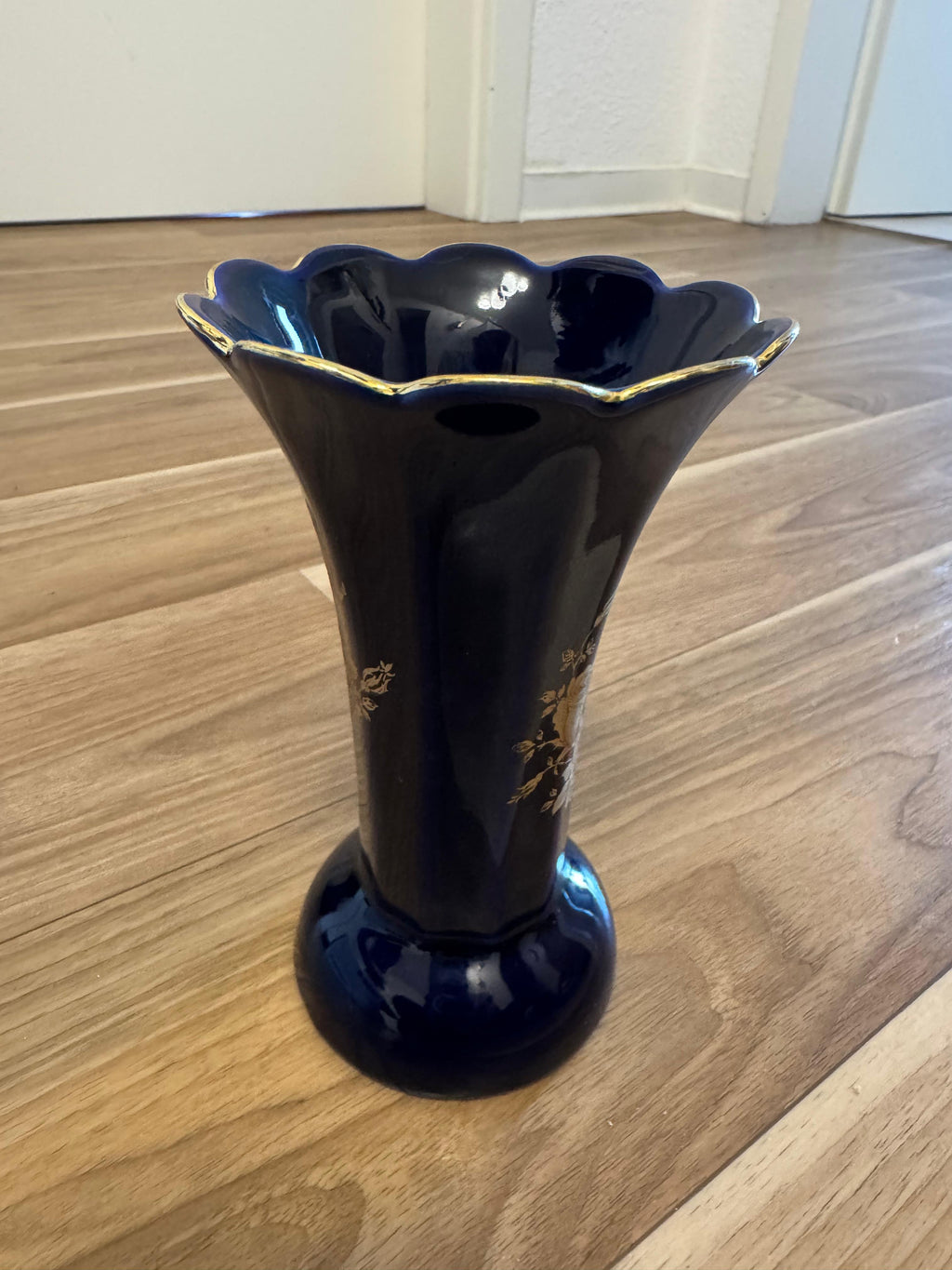 Bareuther Echt Cobalt Vase, Kobaltblau, Goldrosen, Porzellan, Vintage, Deutschland