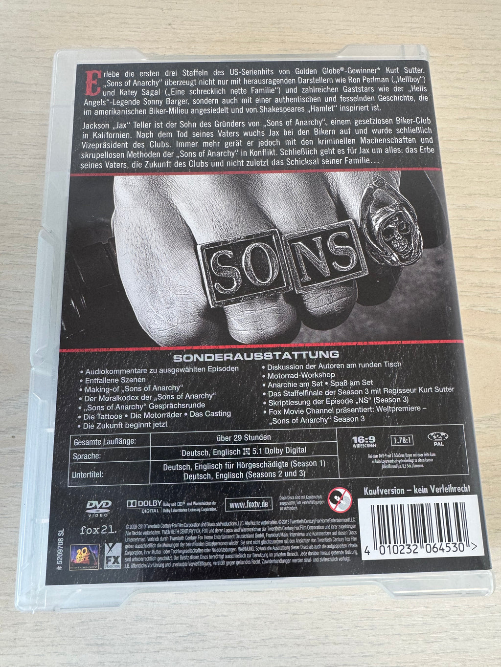 Sons of Anarchy Seasons 1-3 DVD Box Set + Patch, Region 2, Good Condition