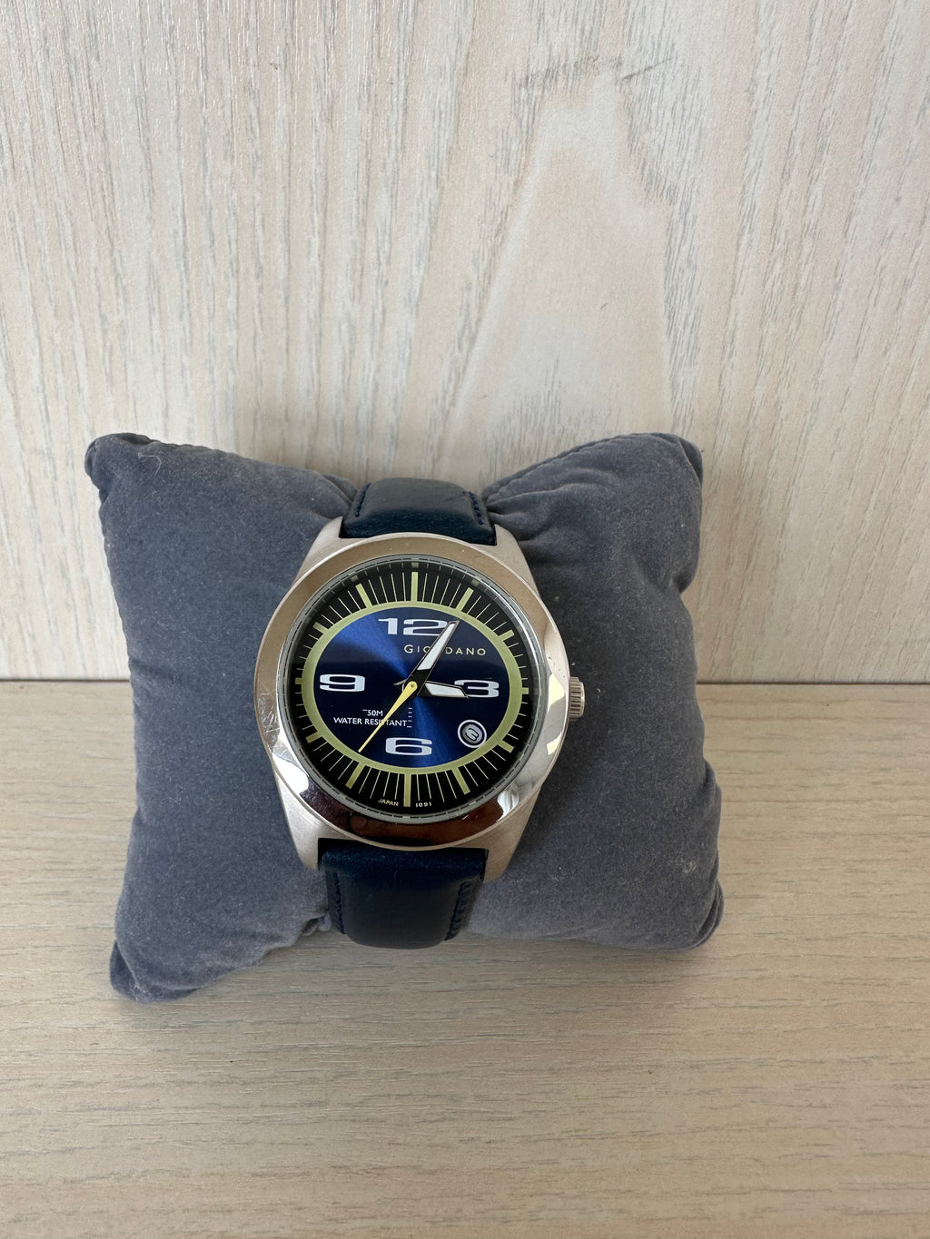 Giordano Herren Quarzuhr, Edelstahl, Blaues Lederband, 50m WR, Box, Sehr Gut