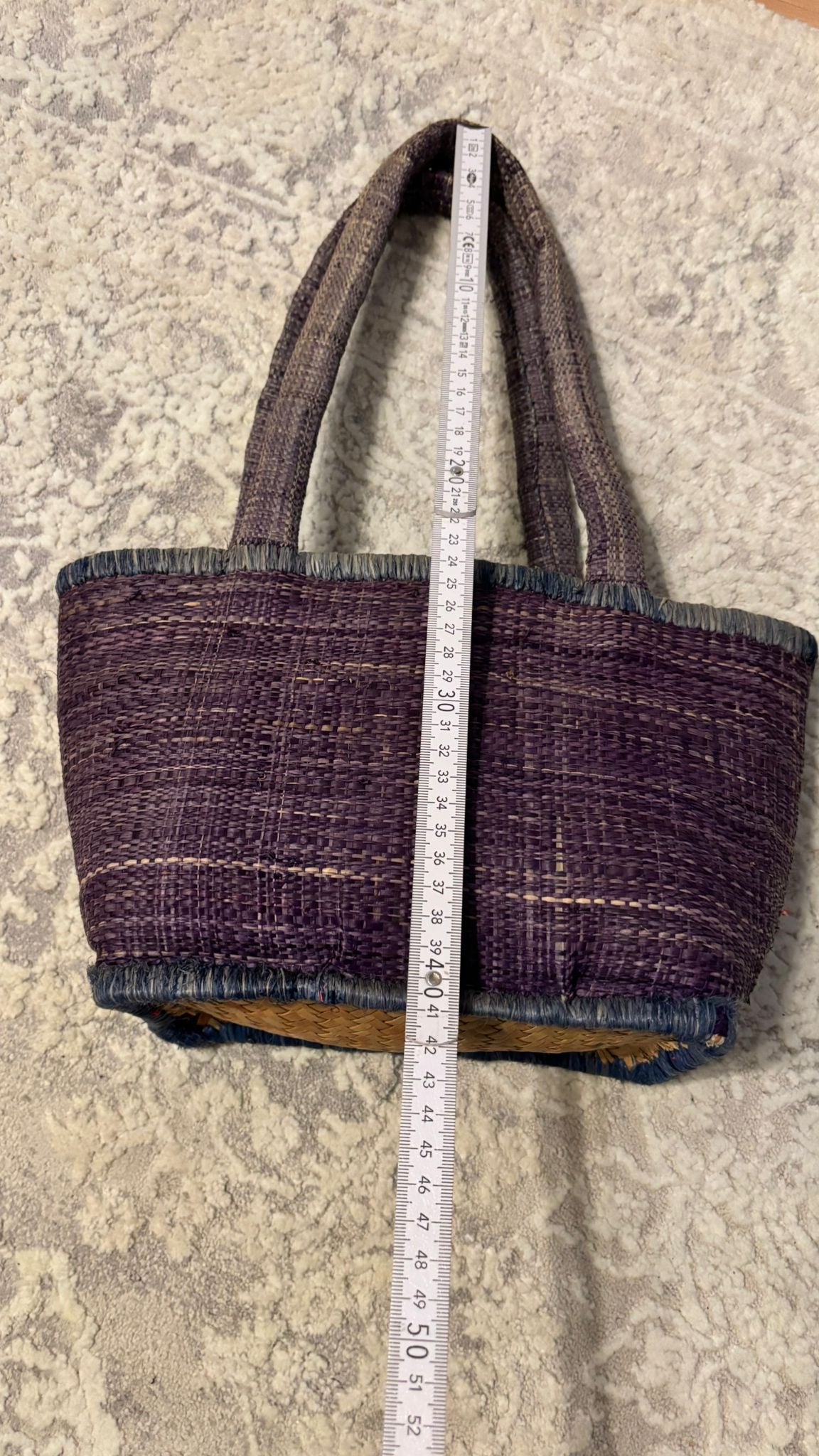 Lila Handgefertigte Strohtasche Mittel Vintage Boho Korb – Gebraucht