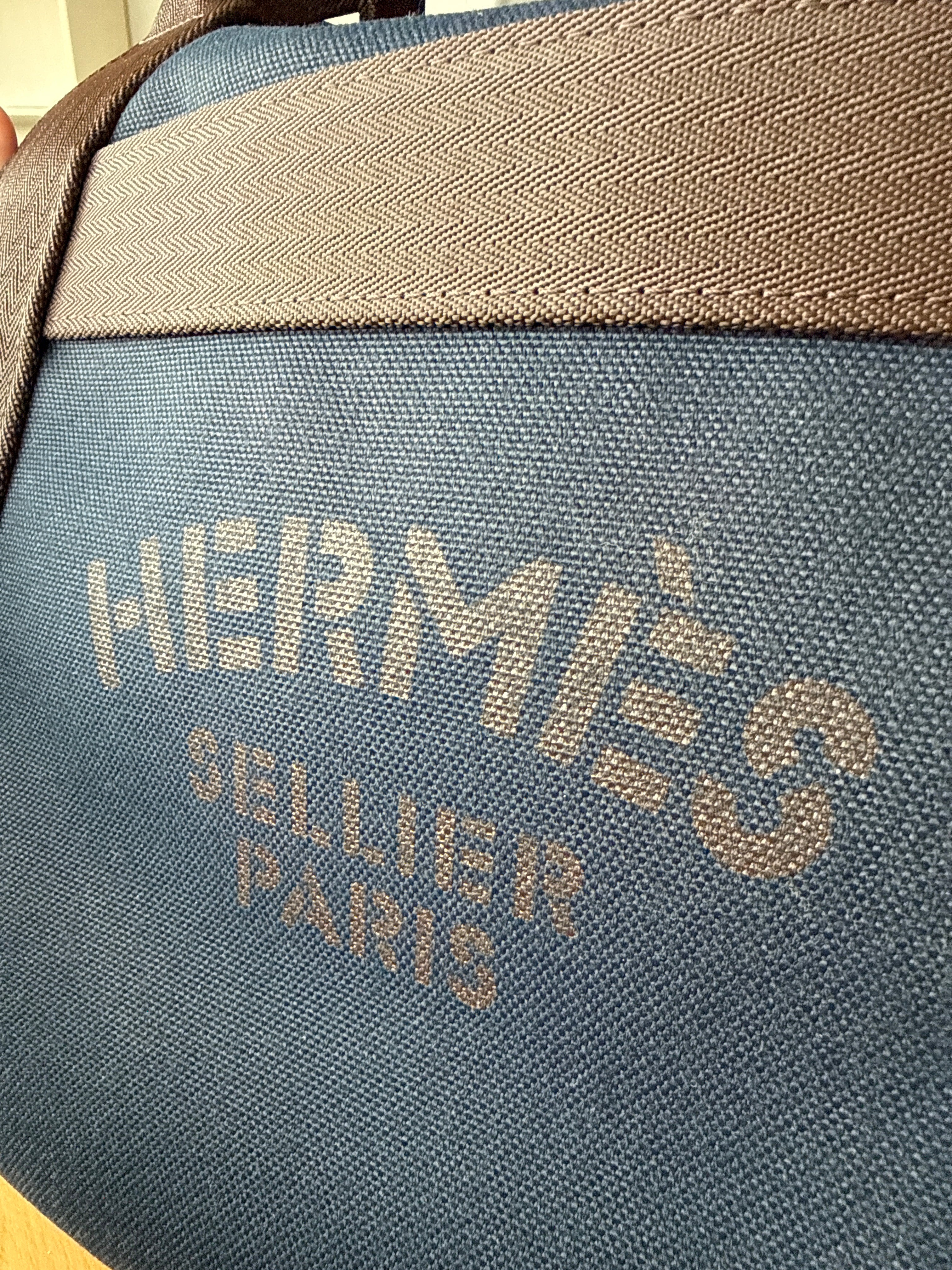 Hermès Sac de Pansage Groom Medium Canvas Navy/Braun mit Riemen, sehr gut