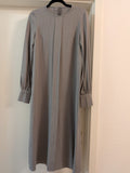 Self Made Belted Midi Dress – Grey, Medium, Crepe de Chine Silk, Very Good
