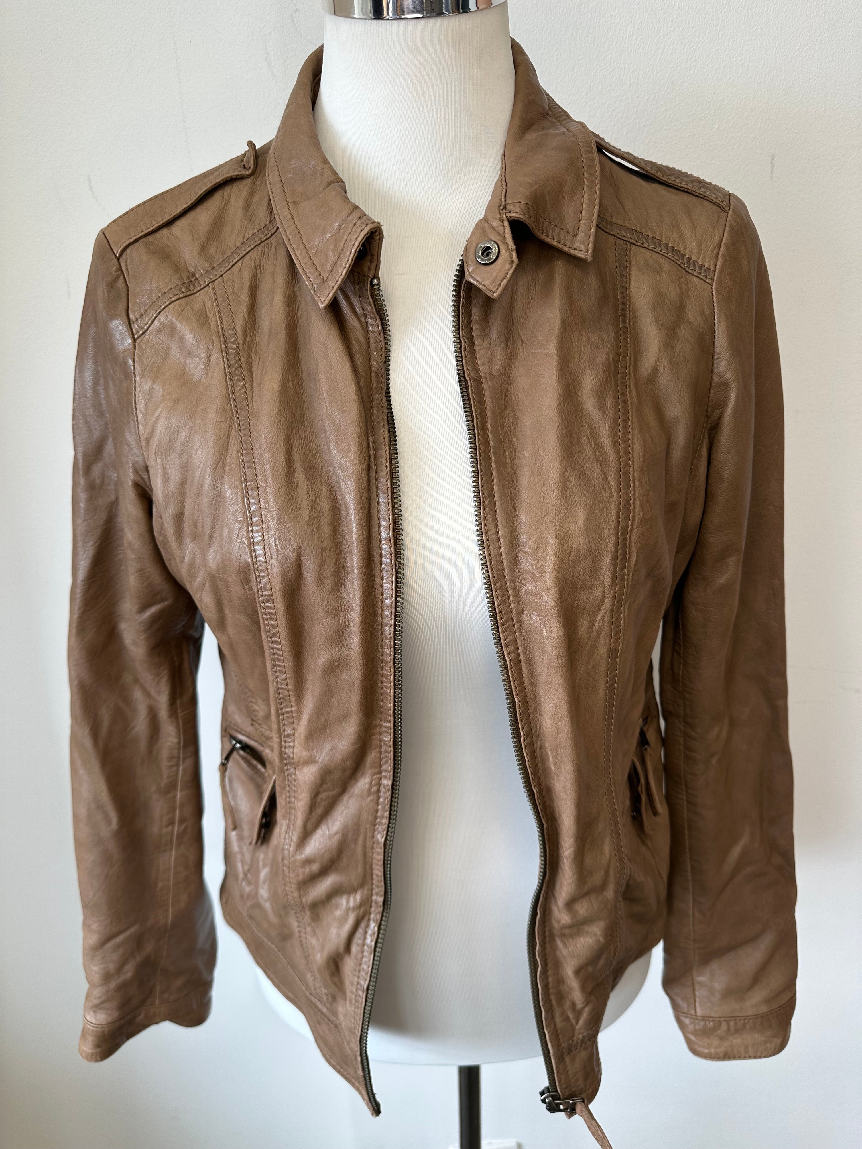 Massimo Dutti Lambskin Leather Jacket XS Brown – Very Good Condition
