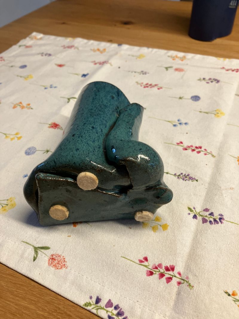 Handgefertigte Vintage Keramikvase, Blau-Grün, Mittelgroß, Sehr guter Zustand