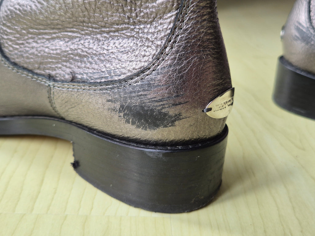 Jimmy Choo 'Youth' Biker Boots Size 37 Gunmetal Leather, Normal Use