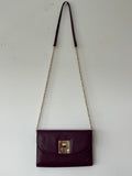 Coccinelle Leather Clutch | Plum | Gold Chain | Small | Good Condition