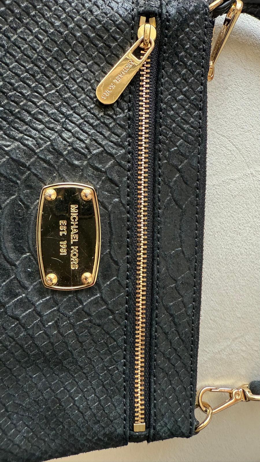 Michael Kors Python-Embossed Leather Wristlet Clutch | Black | Very Good