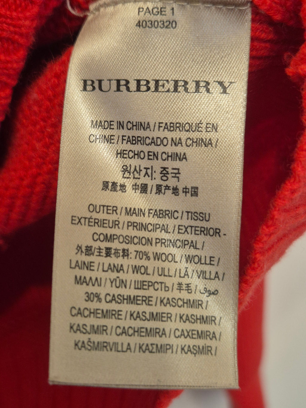 Burberry Page 1 Wool-Cashmere Sweater Red Medium Very Good
