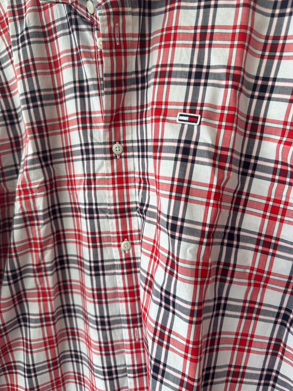 Tommy Jeans Men's Plaid Shirt, Regular Fit, Red/Black, Size XL, Normal Use