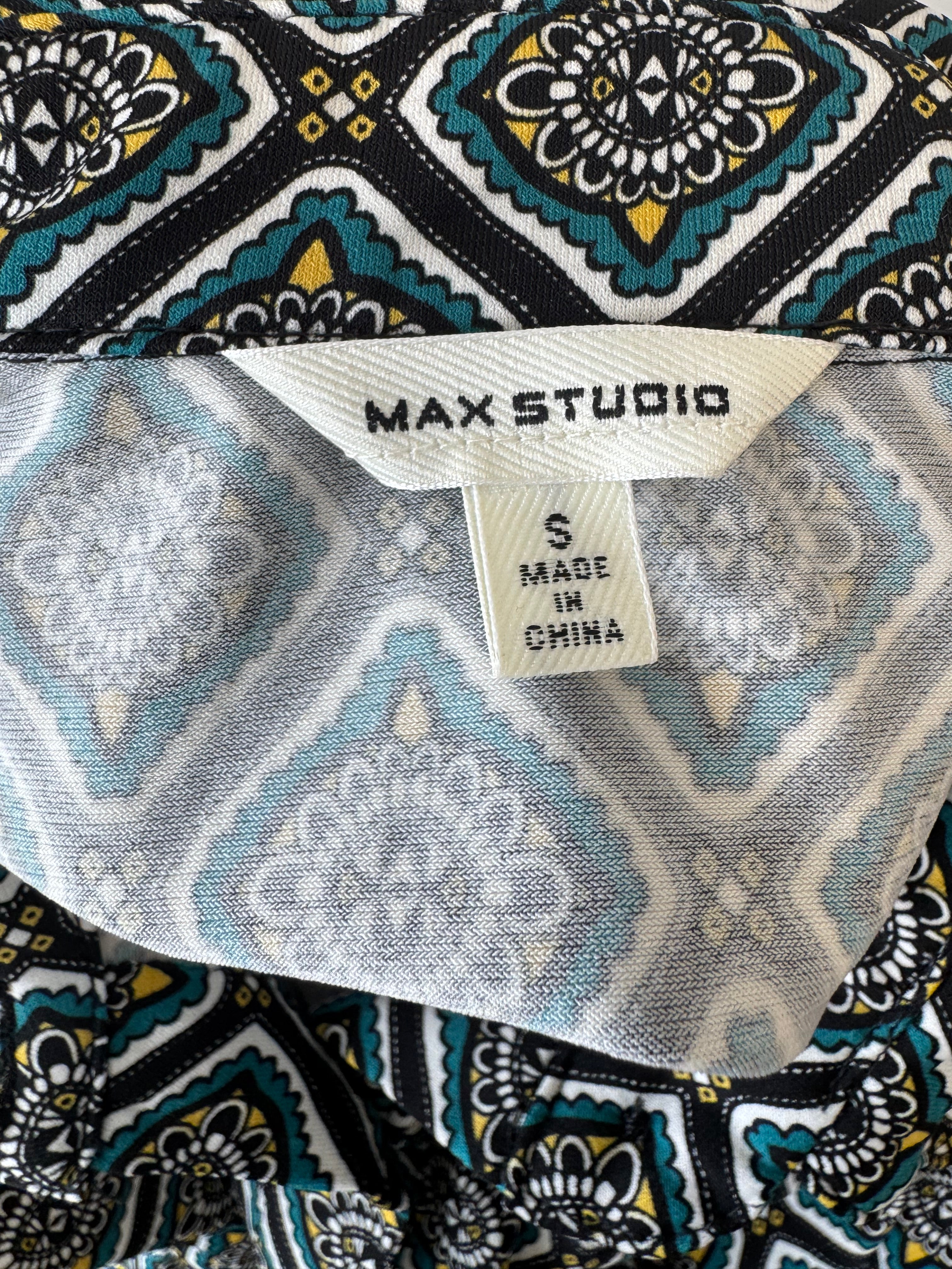 Max Studio Wrap Dress S – Black/White Geometric, Very Good Condition