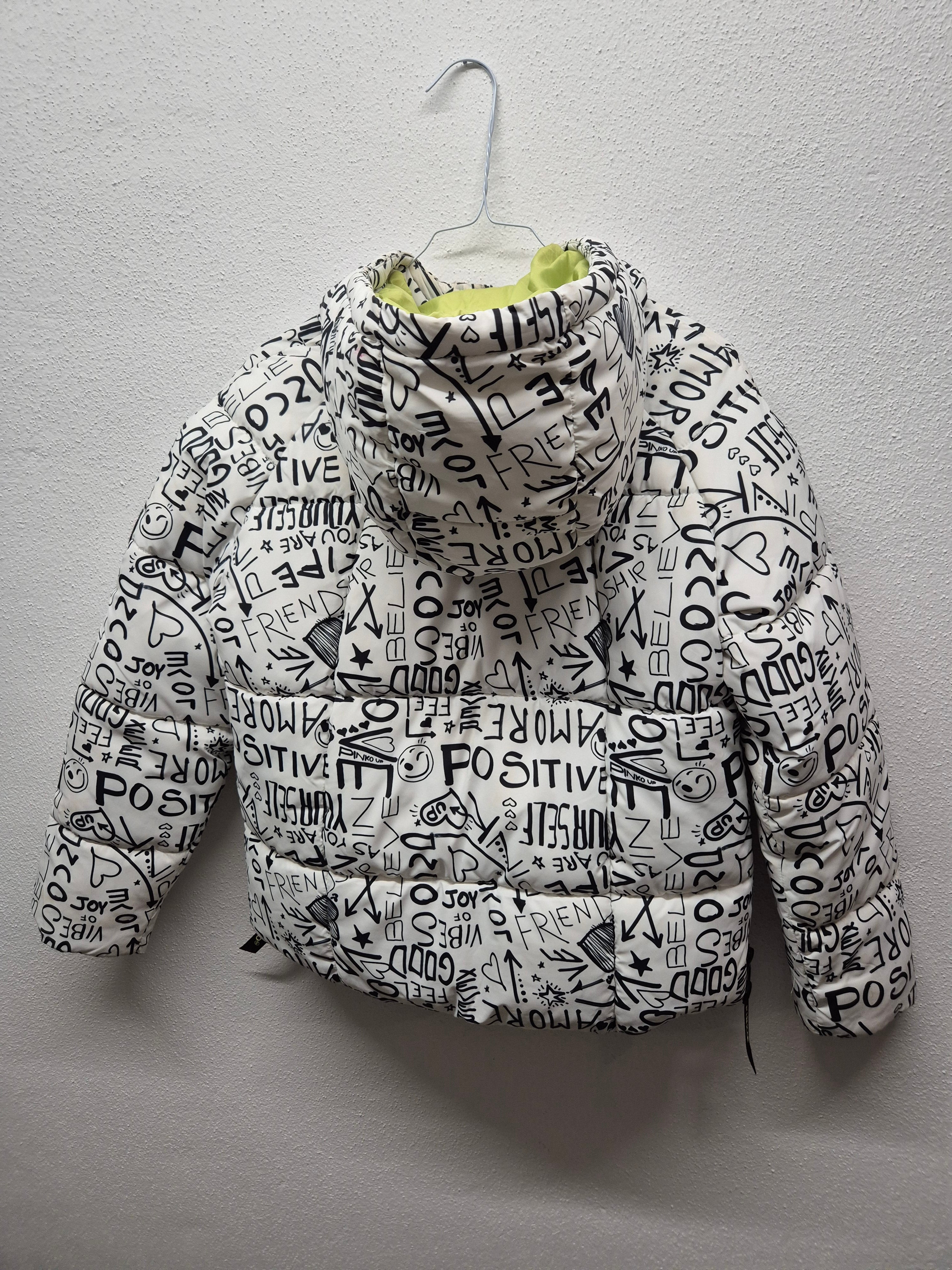 PINKO UP „Positive Vibes Graffiti“ Pufferjacke Weiß/Schwarz Gr. M, Gut