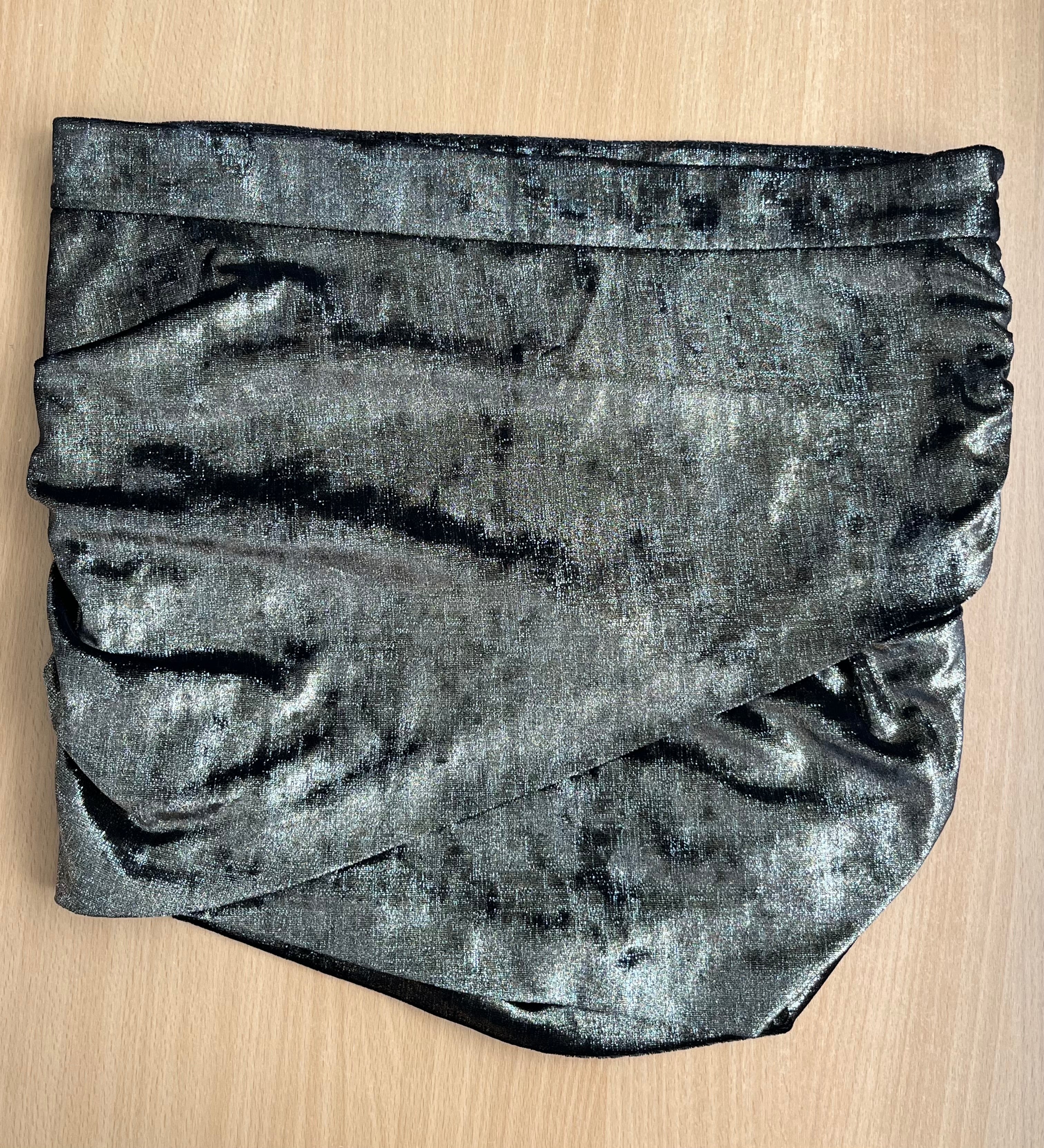 Ba&sh Samt Minirock – Schwarz Gold, XS, 35 cm Länge, 39 cm Breite