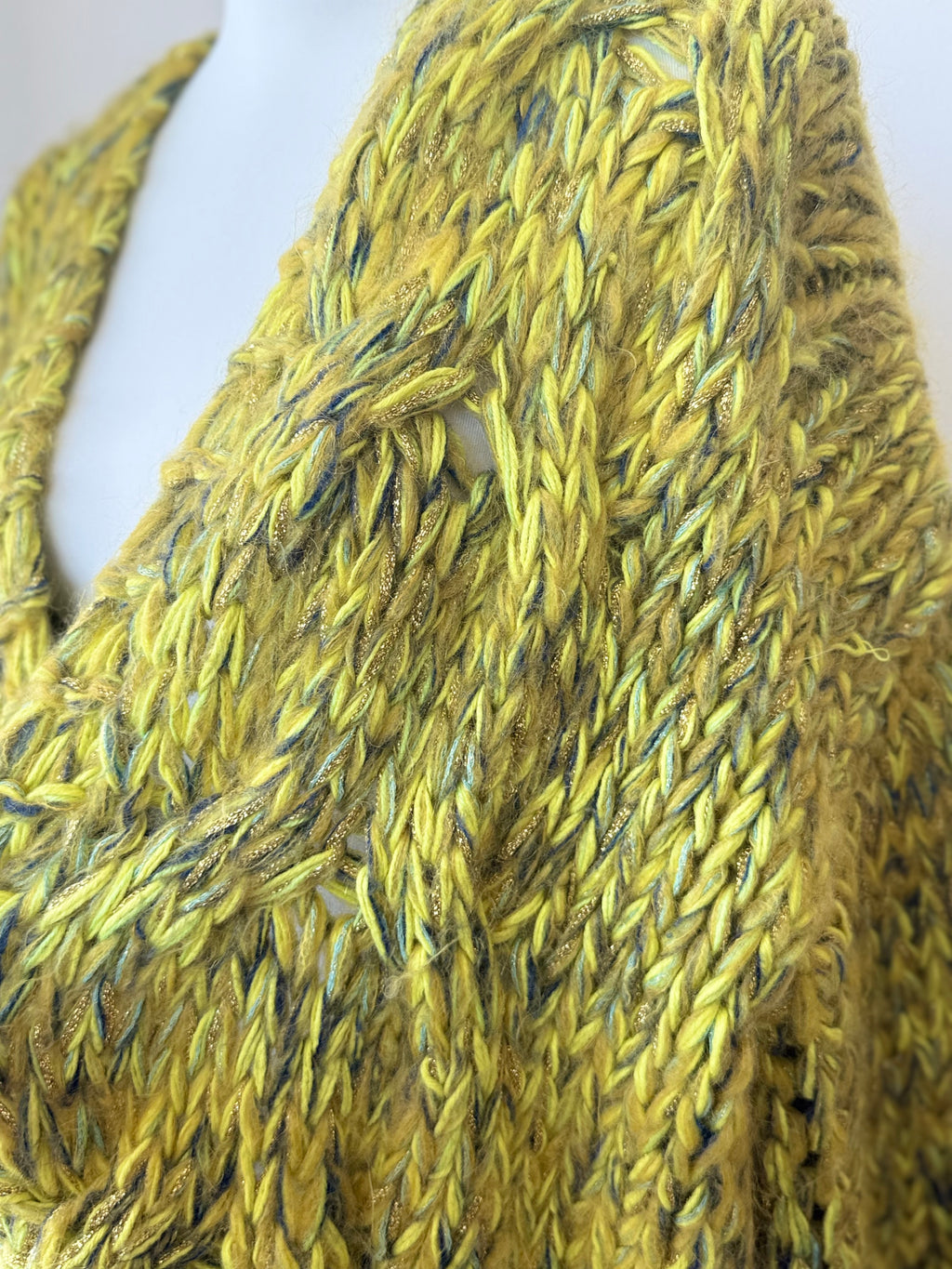 Kiro by Kim Hand-Knitted Cardigan, Mohair Blend, Chartreuse, L-XL, Very Good