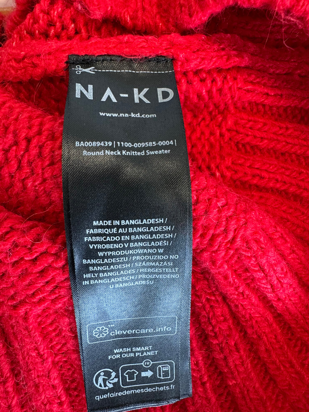 NA-KD Oversized Knit Sweater Red Large Very Good Condition