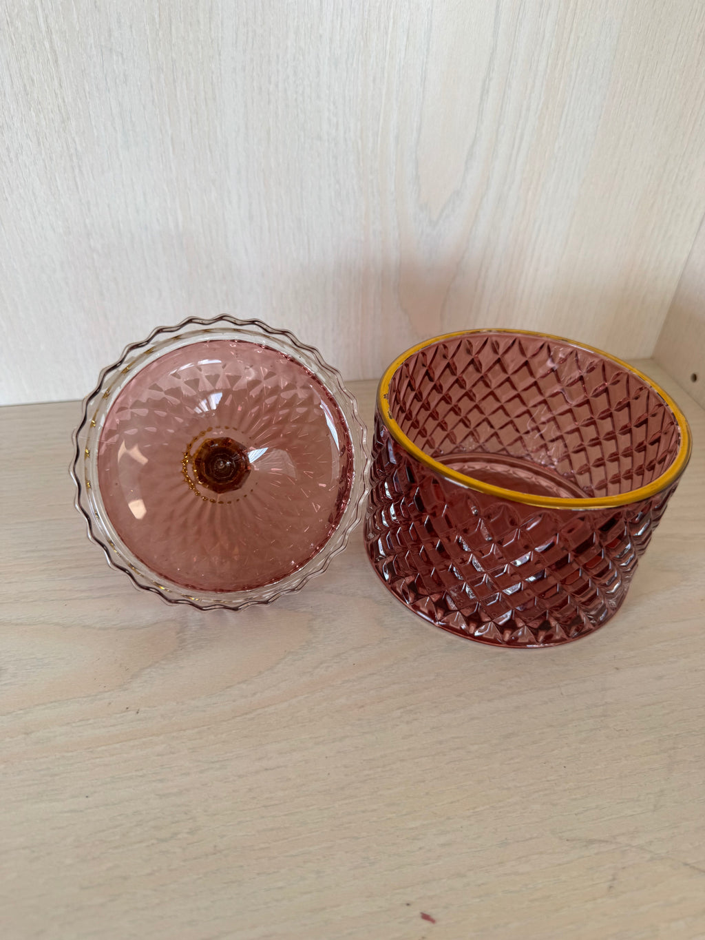 Indiana Glass Diamond Point Bonbonniere – Amberina, guter Zustand