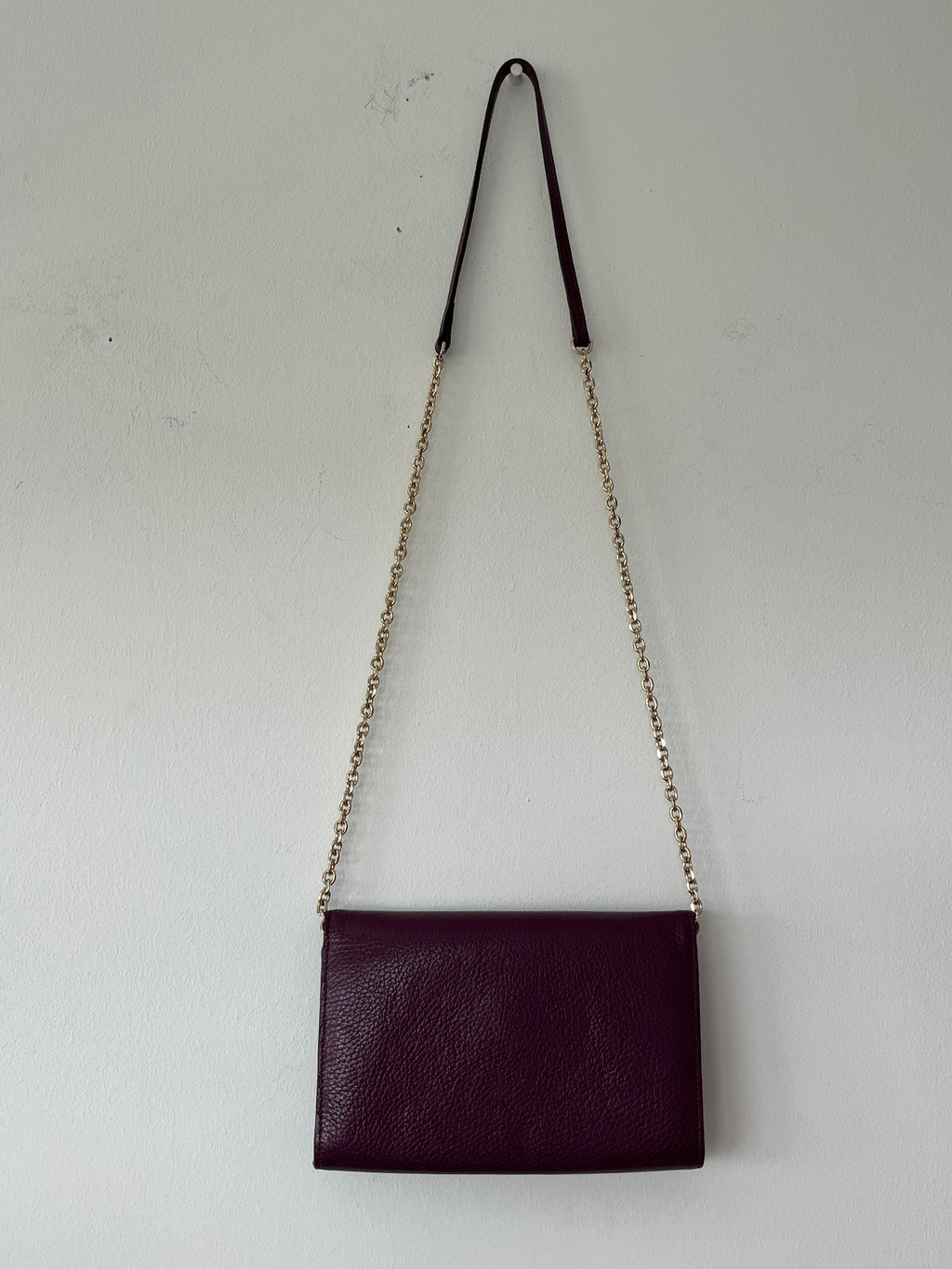 Coccinelle Leather Clutch | Plum | Gold Chain | Small | Good Condition