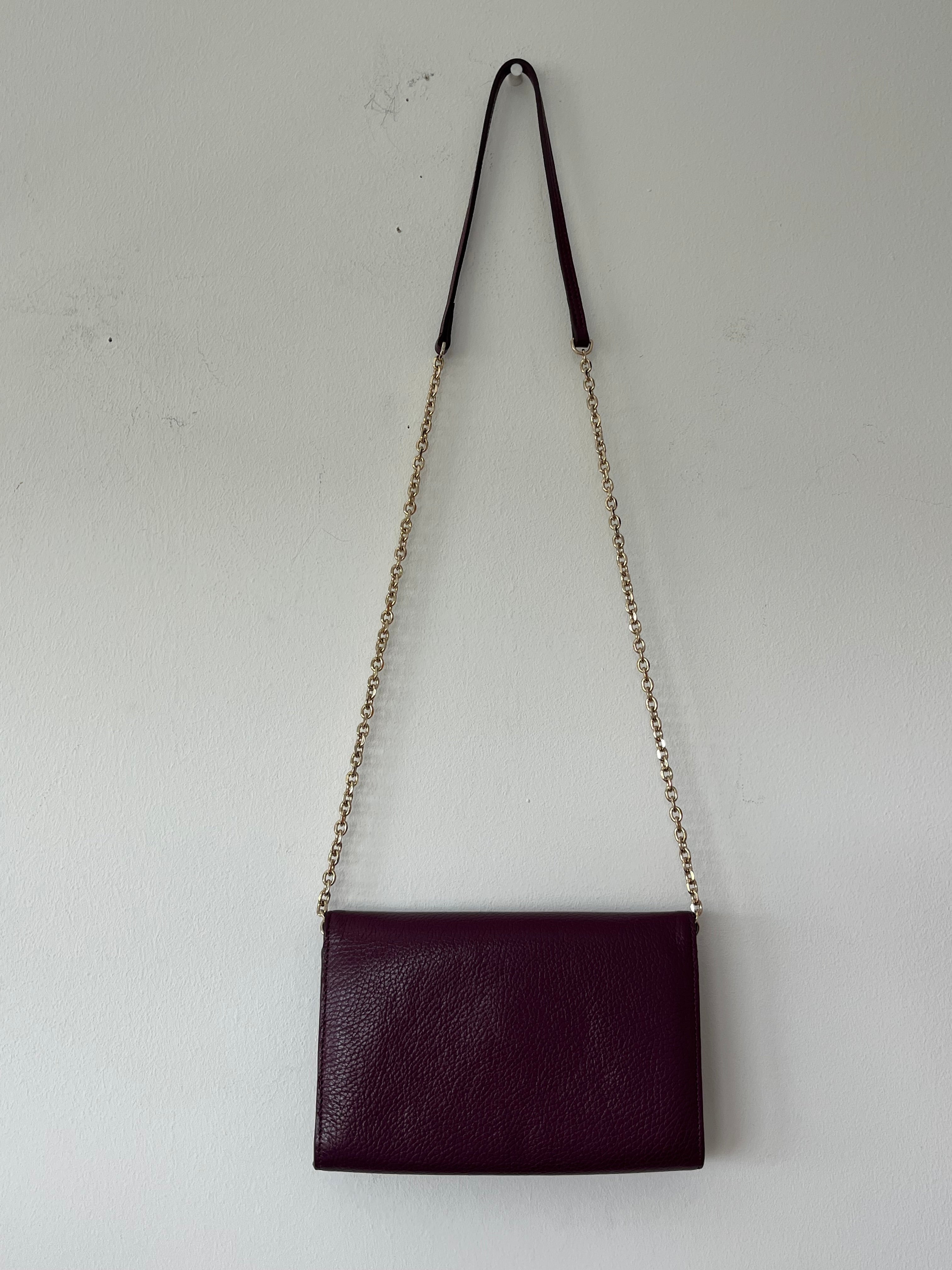 Coccinelle Leather Clutch | Plum | Gold Chain | Small | Good Condition