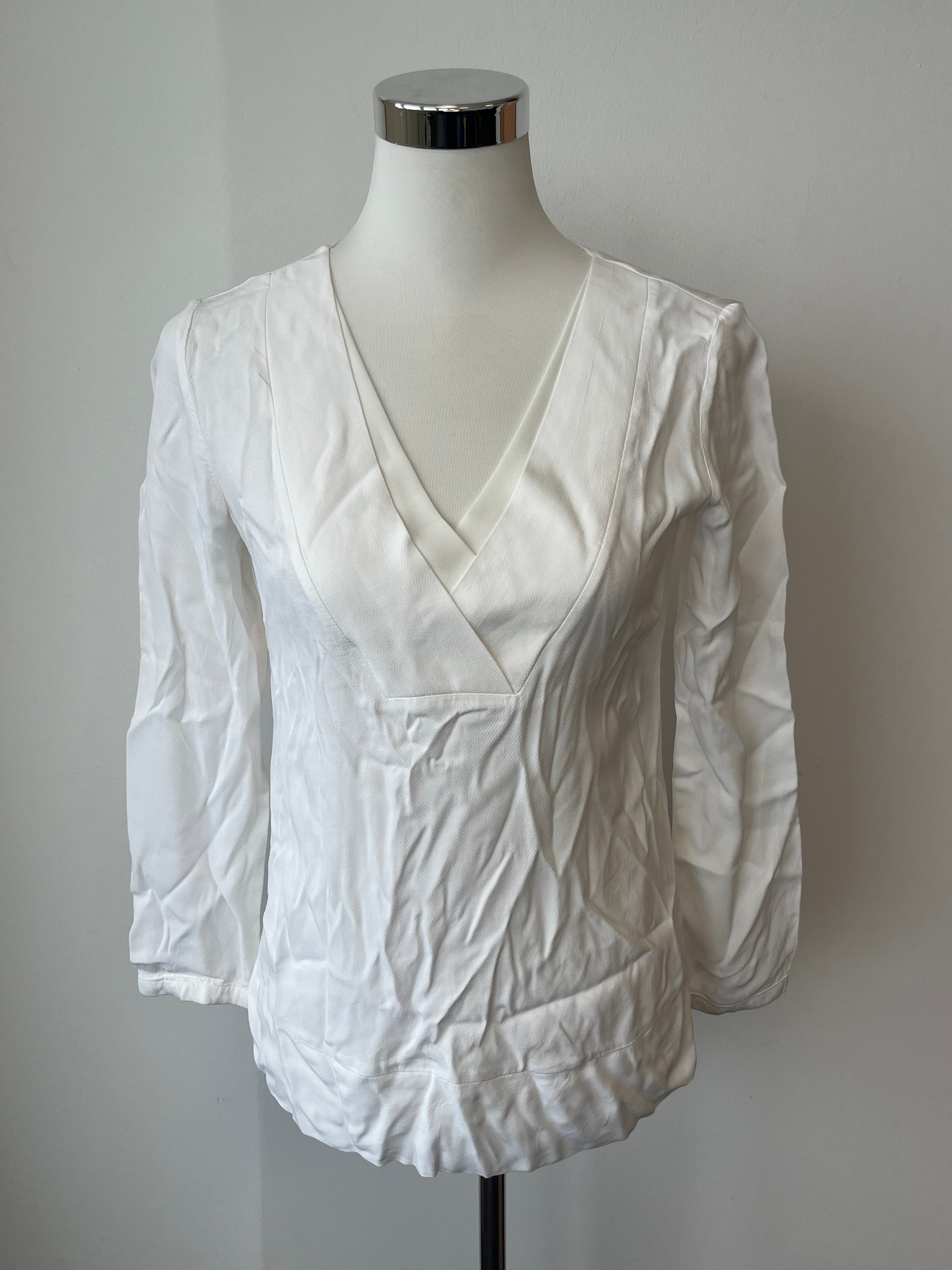 Massimo Dutti Weiße V-Ausschnitt Bluse, Größe XS, Sehr guter Zustand