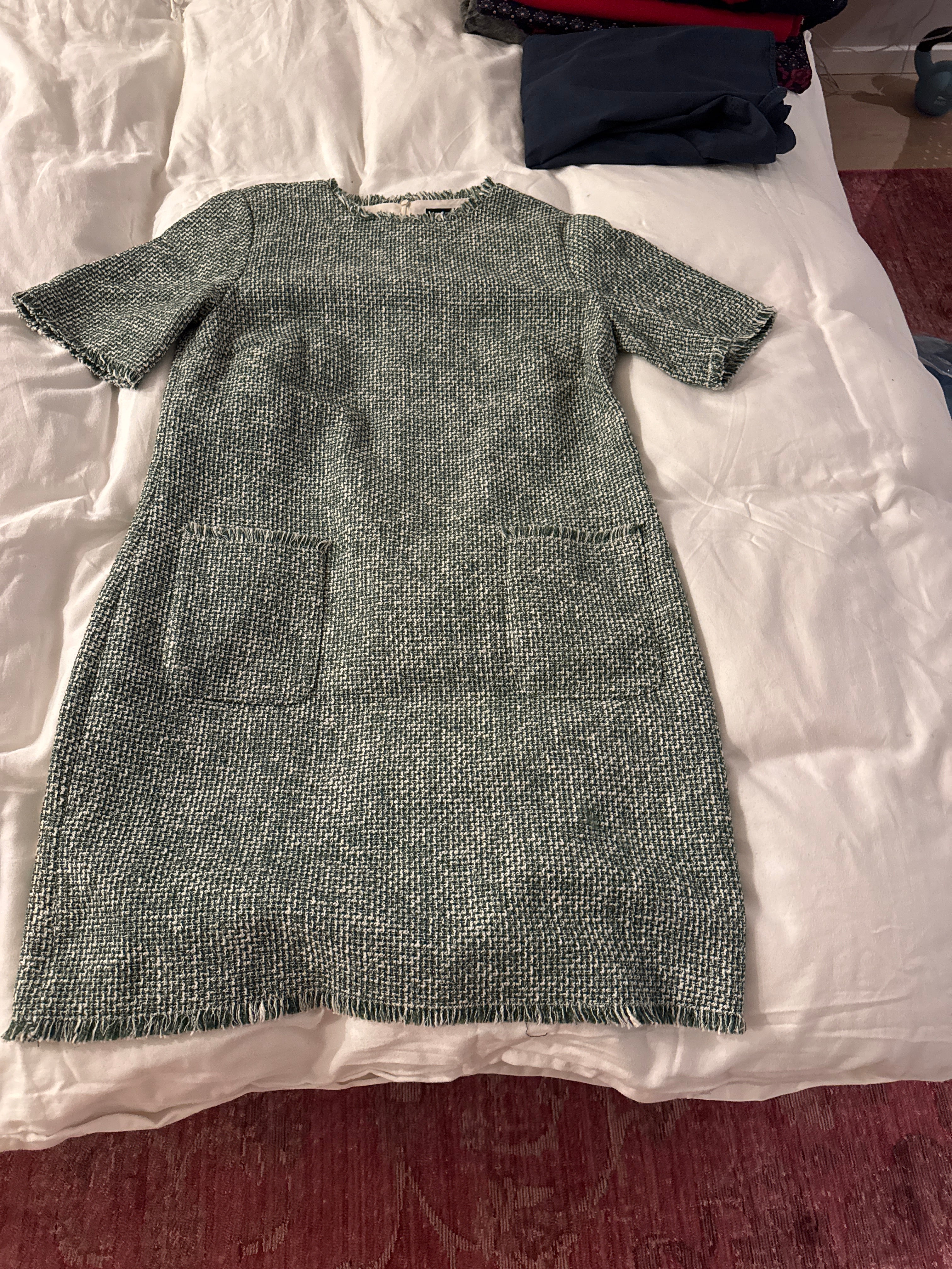 Hallhuber Tweed Kleid – Bouclé, Grün/Weiß, Gr. 38, Sehr guter Zustand