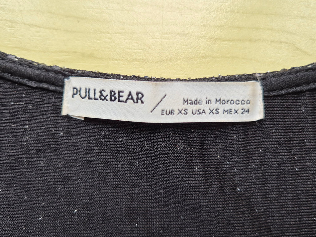 Pull&Bear Sequin Long Sleeve Bodysuit | XS | Black | Very Good