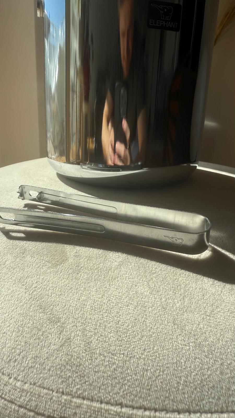 Vintage ELEPHANT Stainless Ice Bucket 1.5L w/ Tongs Silver Good Condition