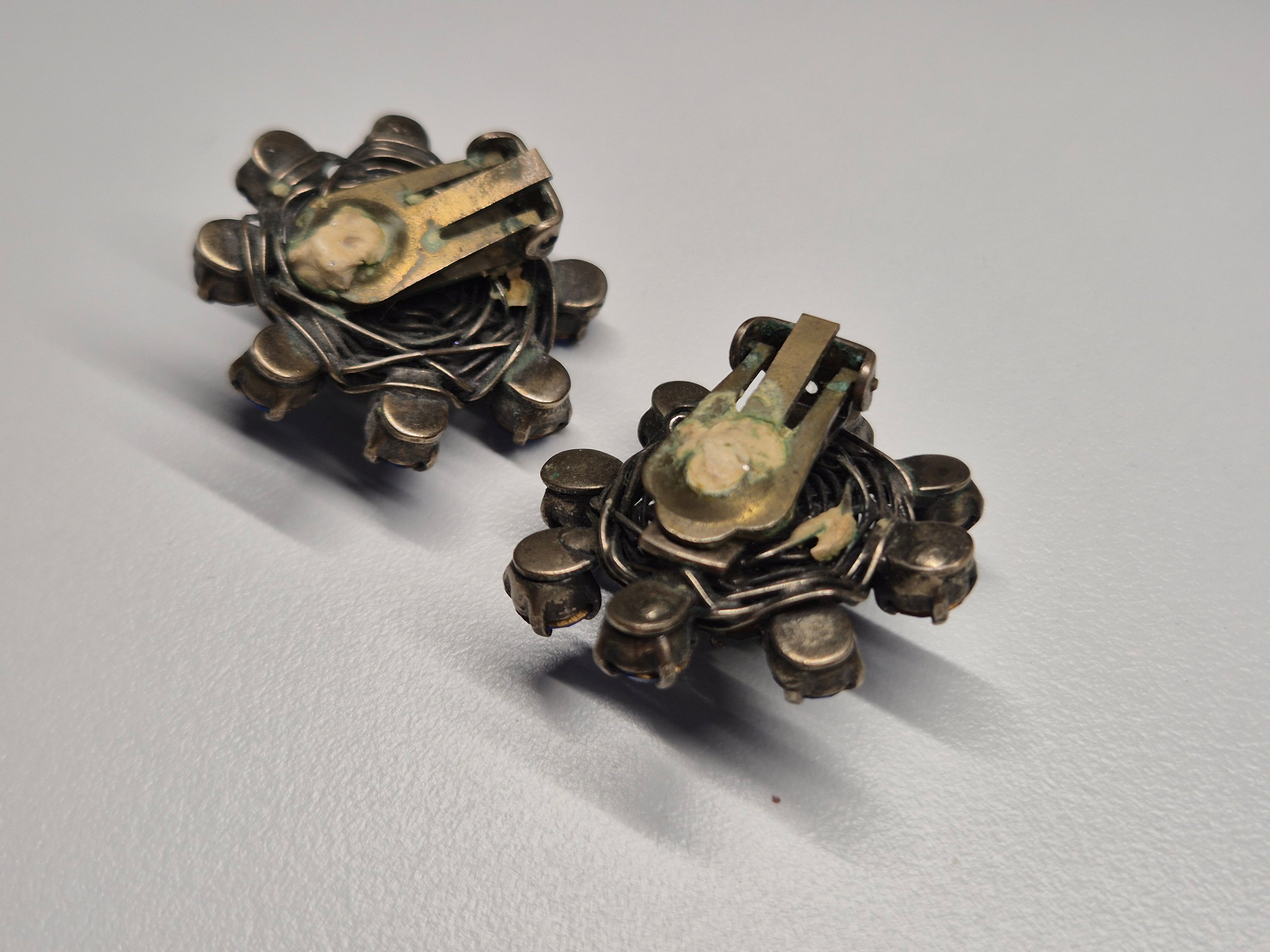 Sparkling Blue-Green Konplott Vintage Clip Earrings, 3cm, Very Good Condition