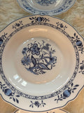Set of 6 Arcopal Blue Bonnet Soup Plates, White/Blue Floral, 25cm, Vintage Opal Glass
