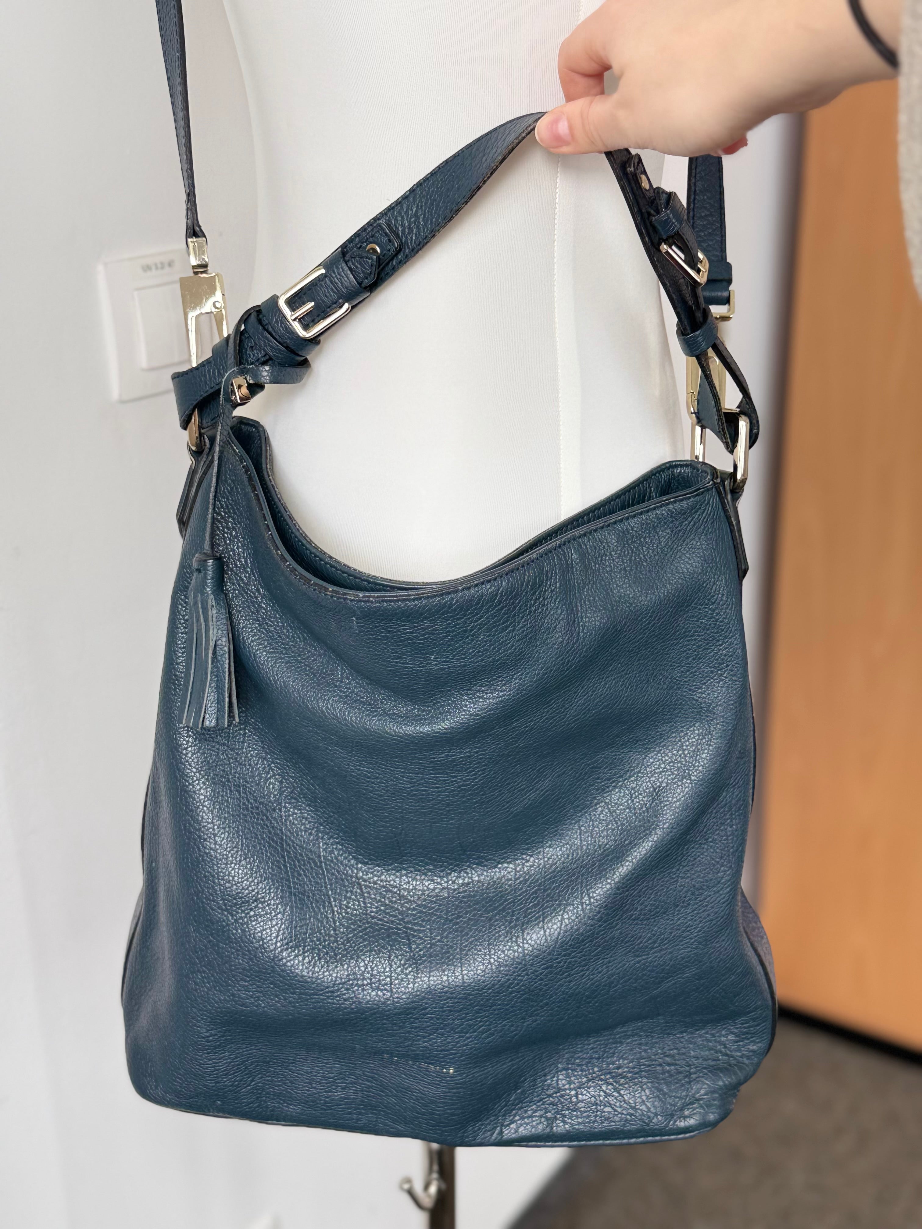 Coccinelle Pebbled Leather Hobo Bag, Medium, Dark Petrol Green