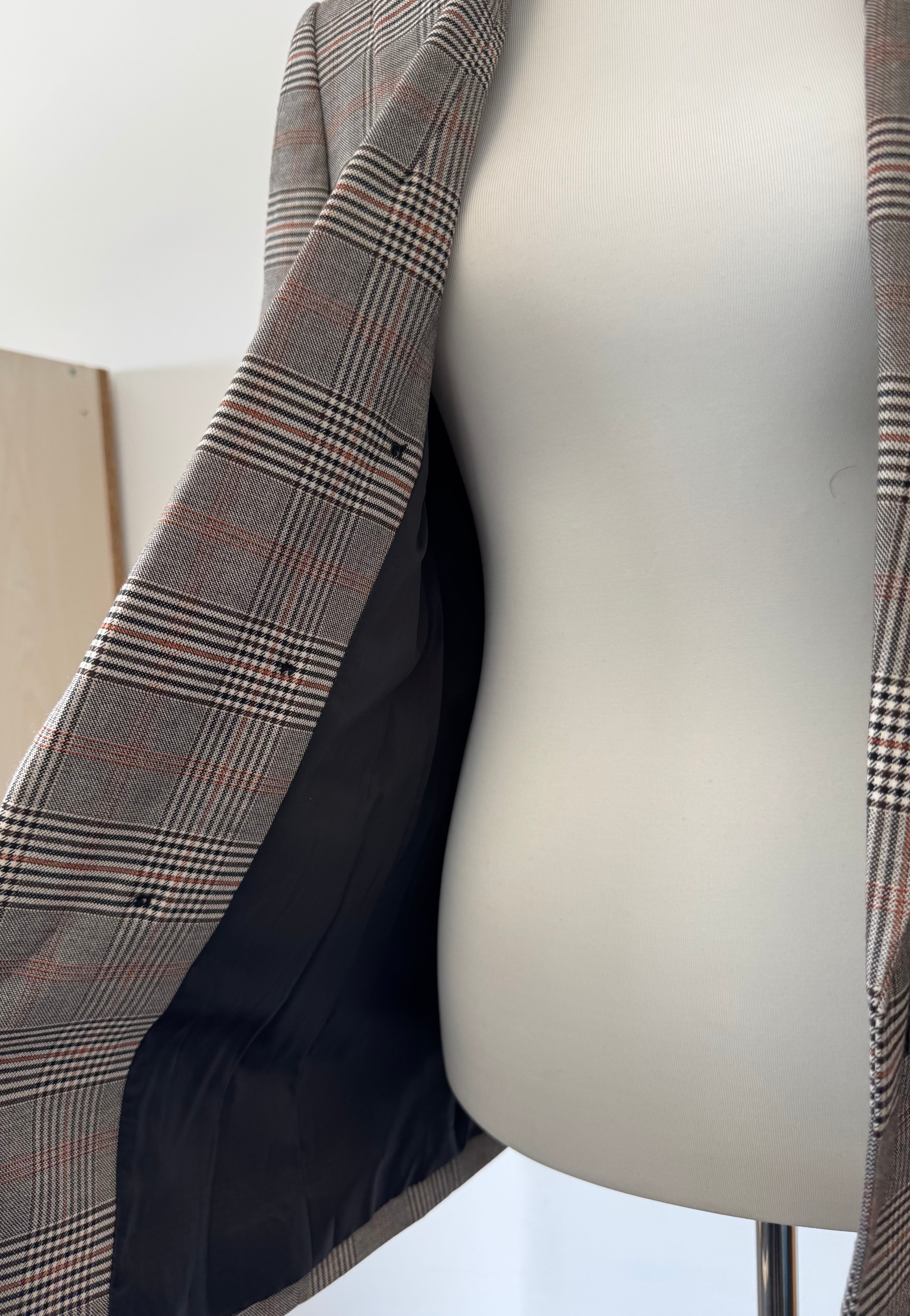 Bar III Glen Plaid Doppelreihiger Blazer Braun Check Gr. S – Wie Neu