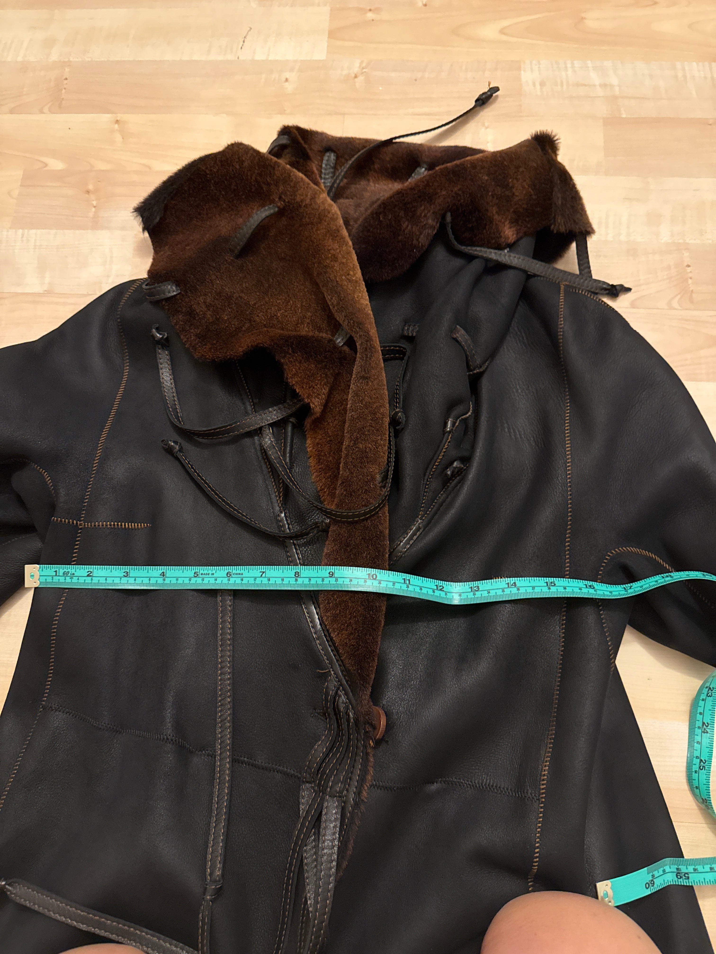 Genuine Shearling Ethan Hooded Coat, Dark Brown, Medium, Made in Italy, Very Good