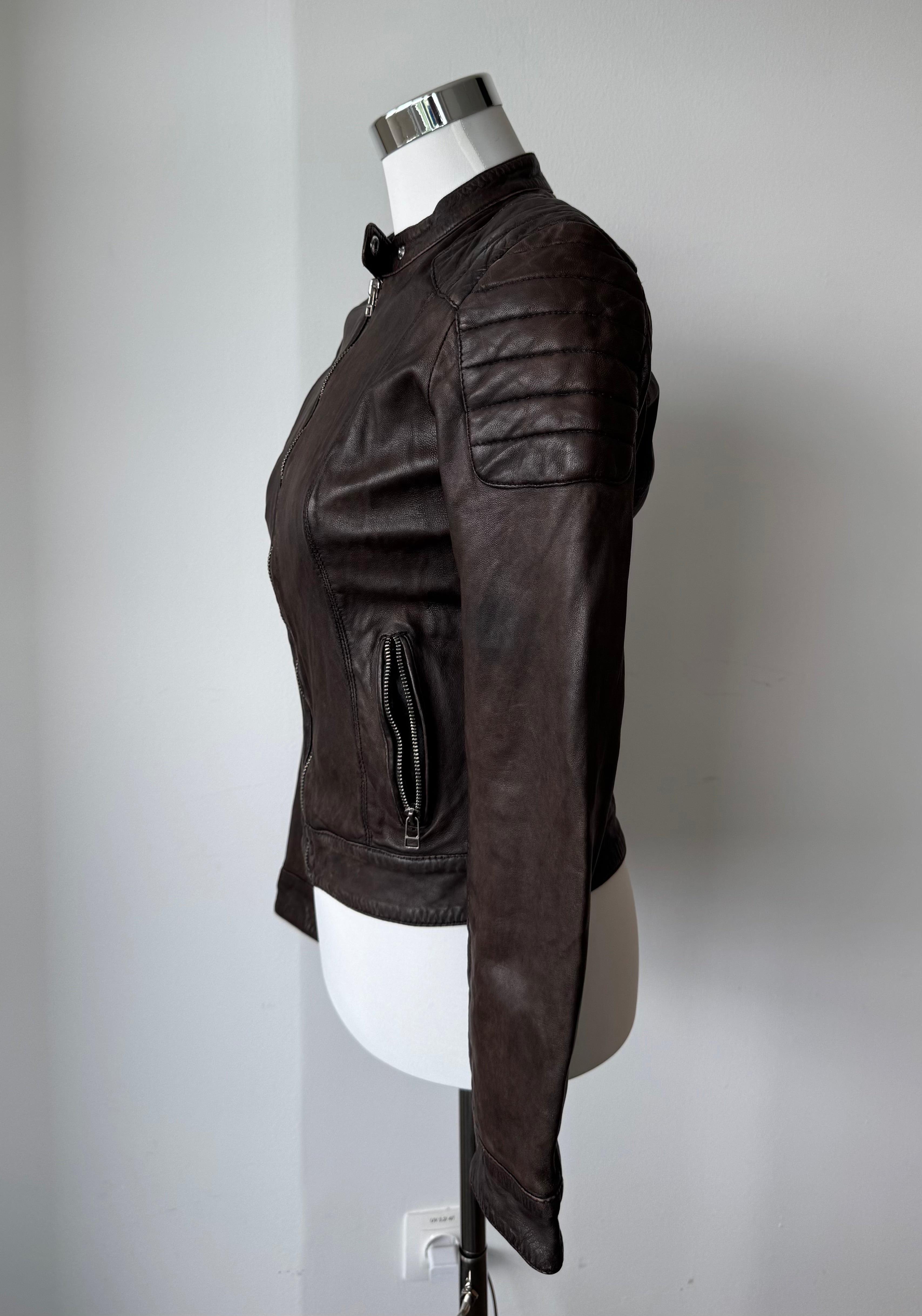 Goosecraft Damen Biker Lederjacke XS Braun Lammleder Gebraucht