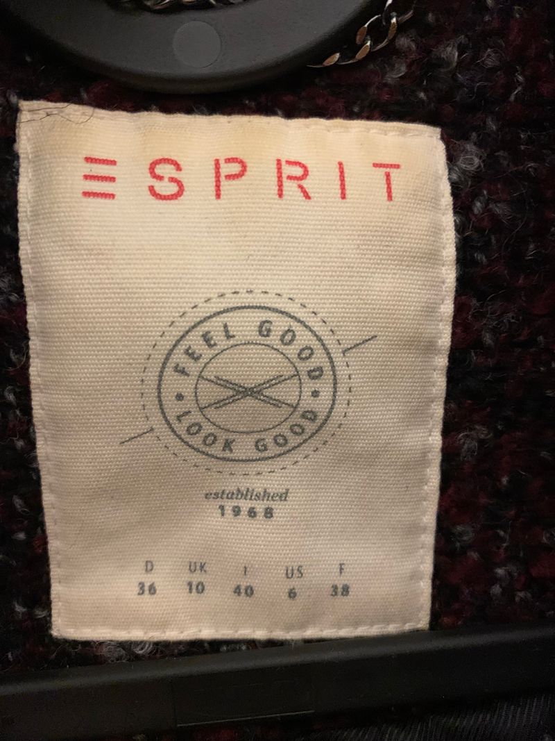 Esprit Tweedmantel, Wollmix, EU 36, pflaumenlila, sehr guter Zustand