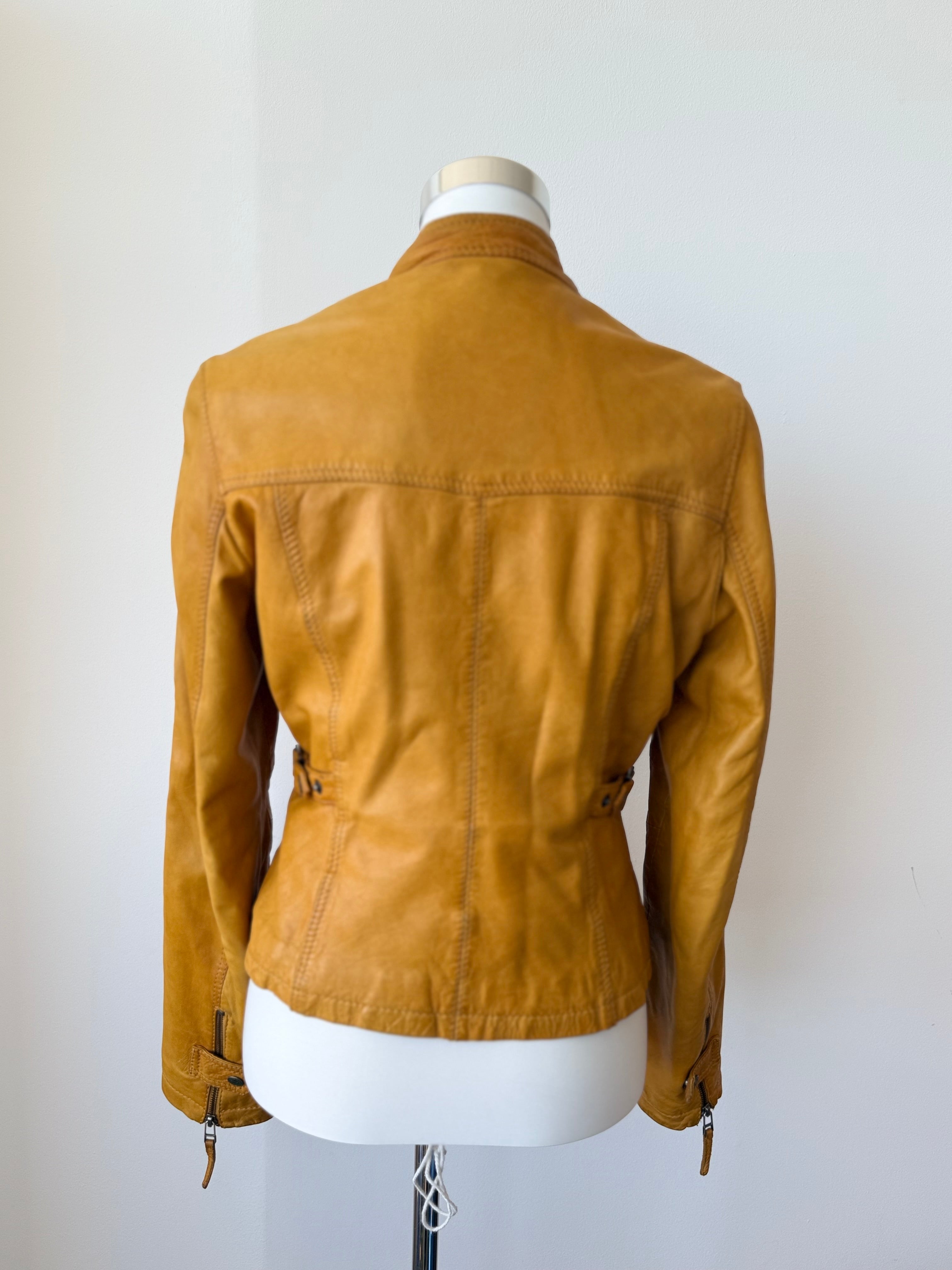 Chevirex Damen Bikerjacke – Echtleder, Gelb, Gr. 36, Guter Zustand