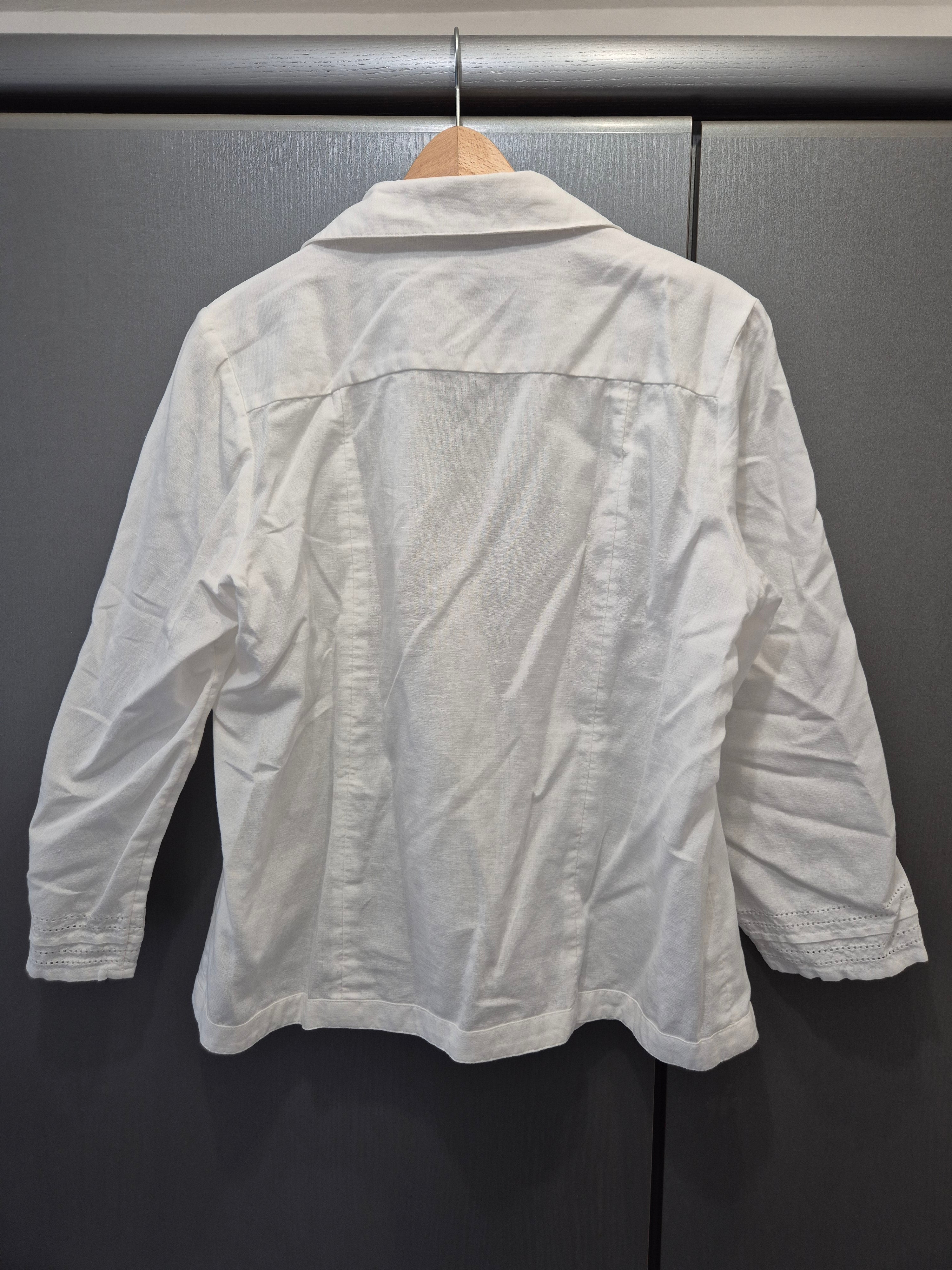 Peter Hahn Damen Bluse Weiß M, Baumwolle/Leinen, Sehr Gut, Lochstickerei