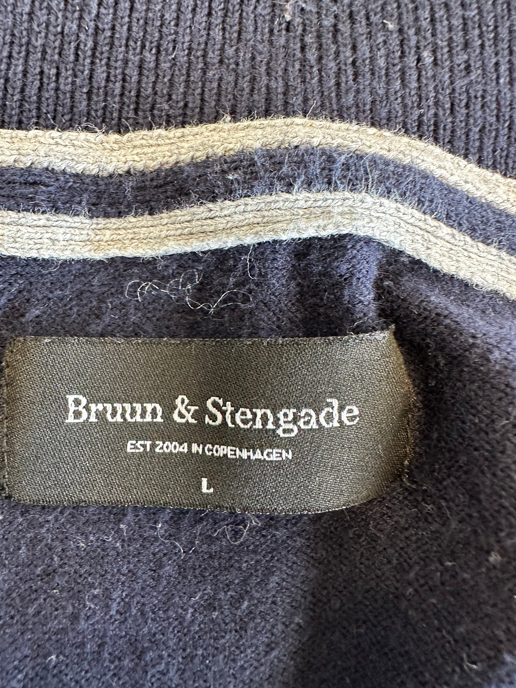 Bruun & Stengade Quarter-Zip Pullover – Navy, Größe L, Guter Zustand