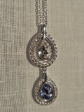Swarovski Double Teardrop Necklace | Silver Tone, Purple & Aqua Crystals | Very Good