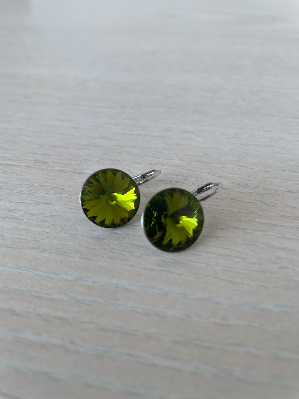 Vintage Clip-On Earrings – Olive Green Peridot, Gold-Tone, Very Good Condition