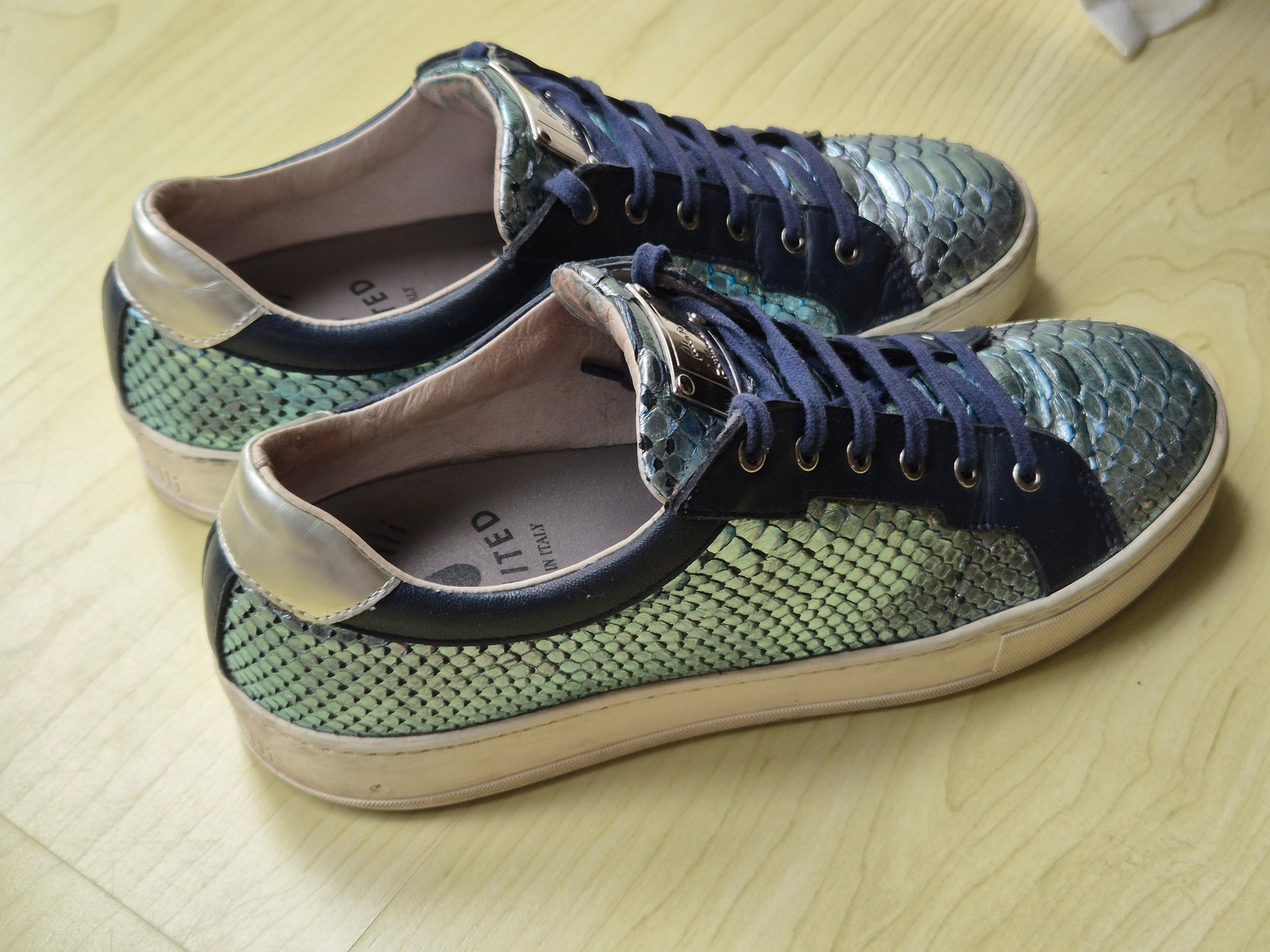 Roberto Botticelli Limited Python-Leder Sneakers Blau/Aqua Gr. 38, guter Zustand