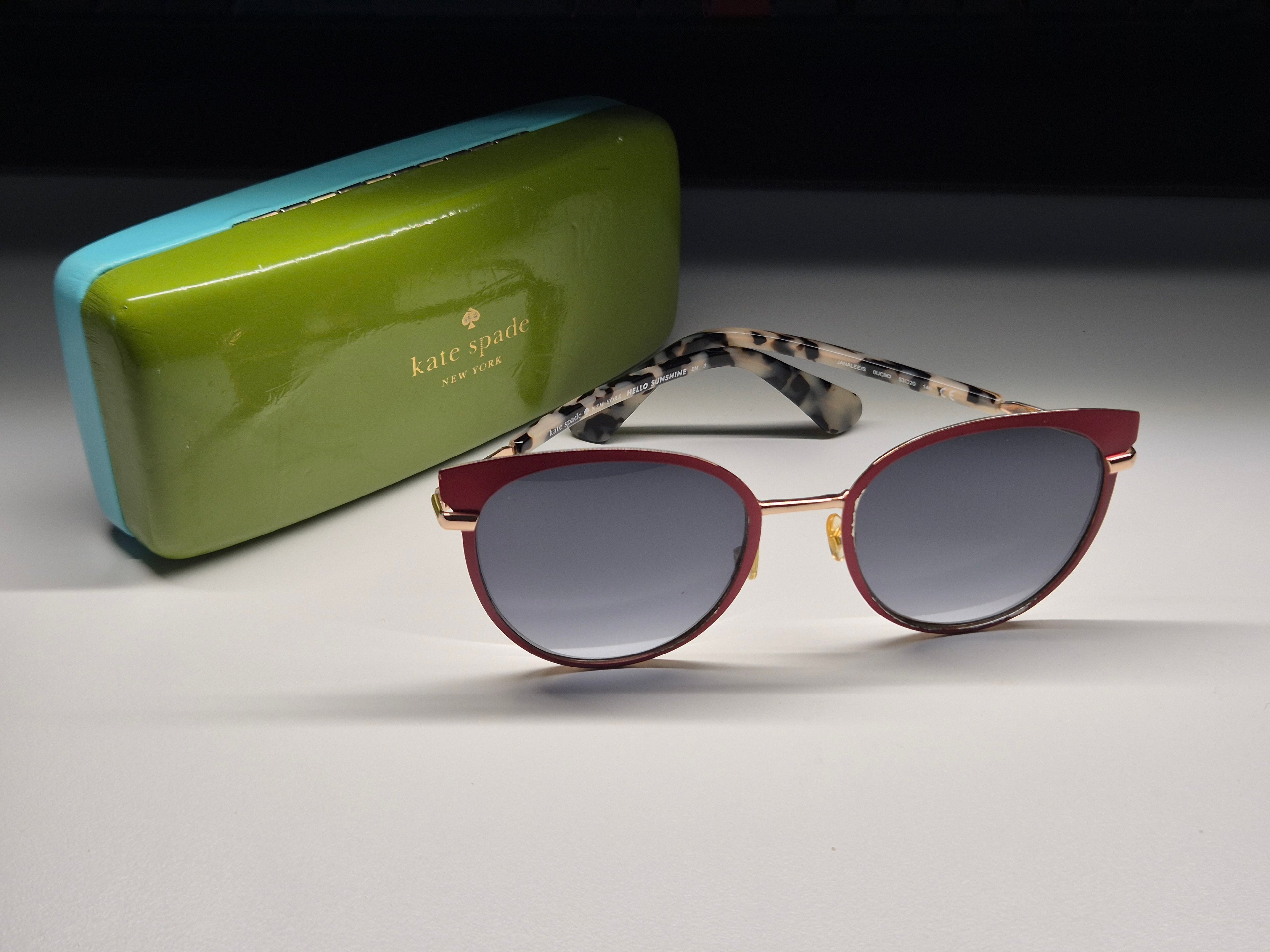 Kate Spade Janalee Sunglasses Red Havana/Grey, 53mm, Case & Cloth, Good Condition