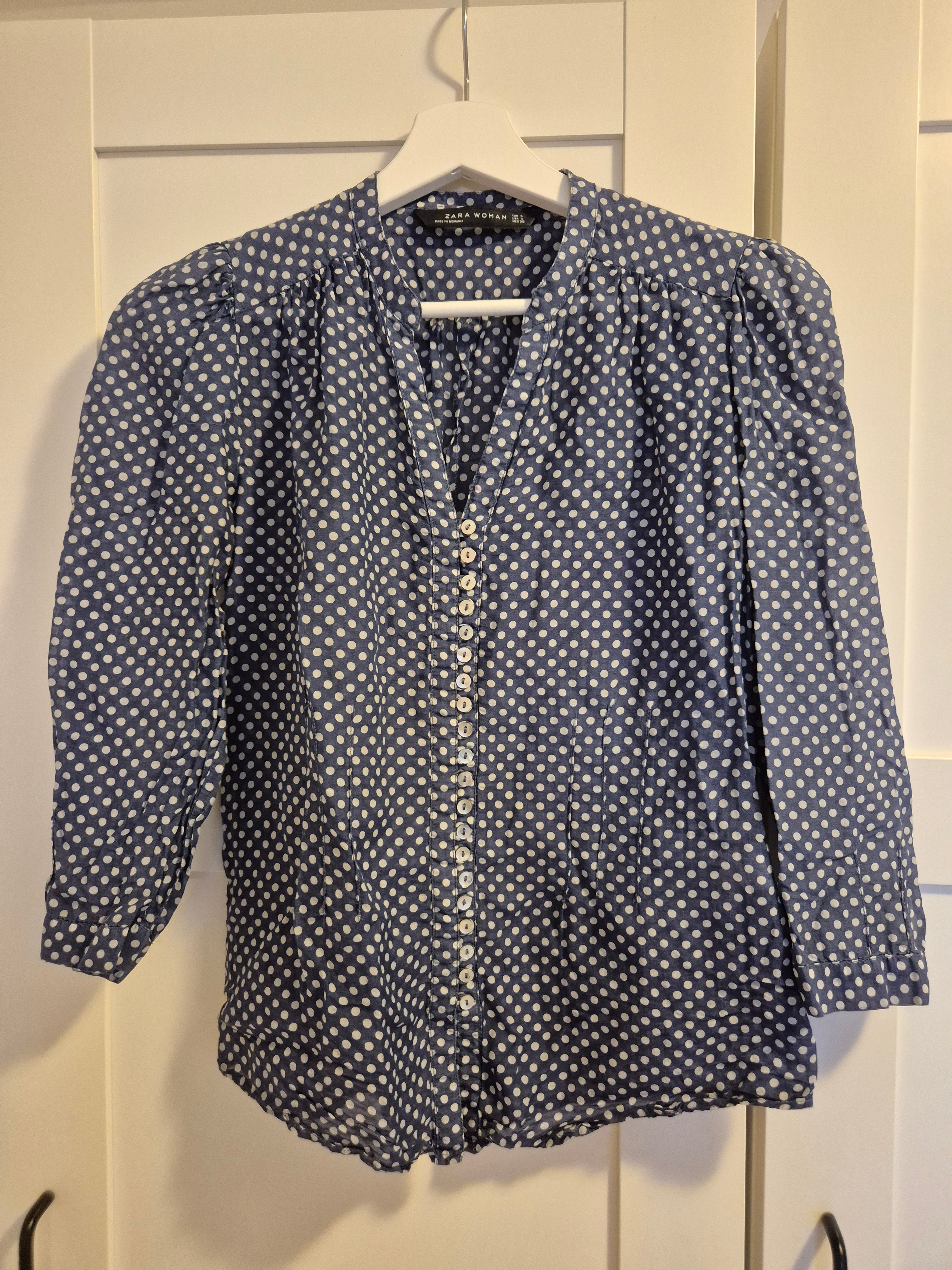 Zara Woman Blouse | Size S | Blue & White Polka Dots | Good Condition
