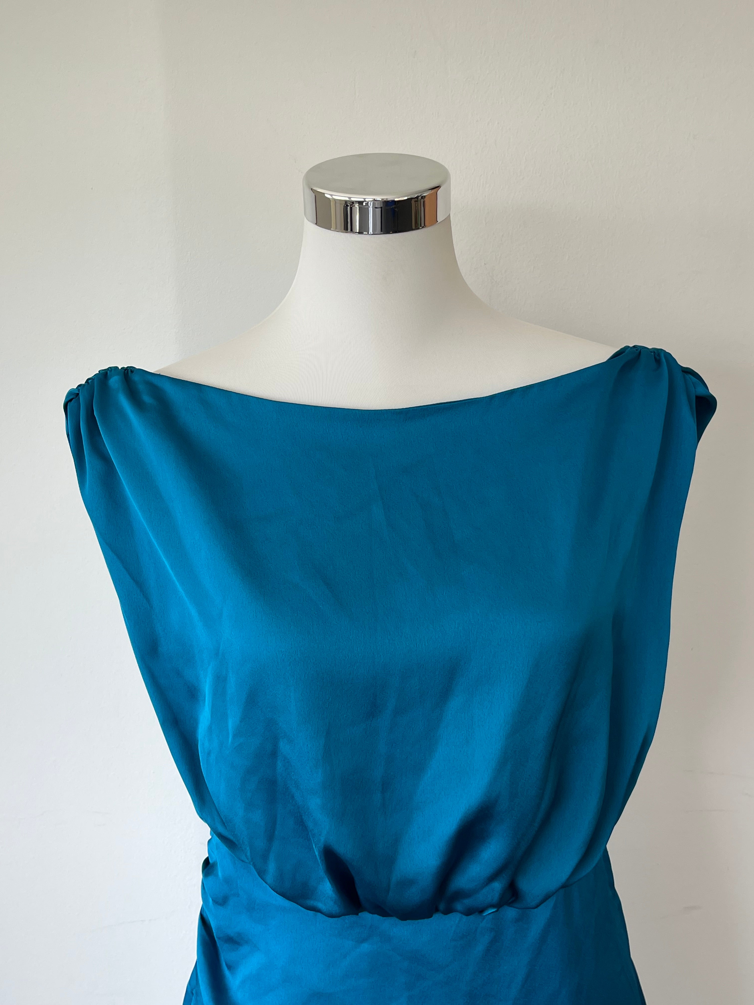 GUESS Yonna Drapiertes Kleid | Grecian Blue | Satin | Gr. M | Sehr gut
